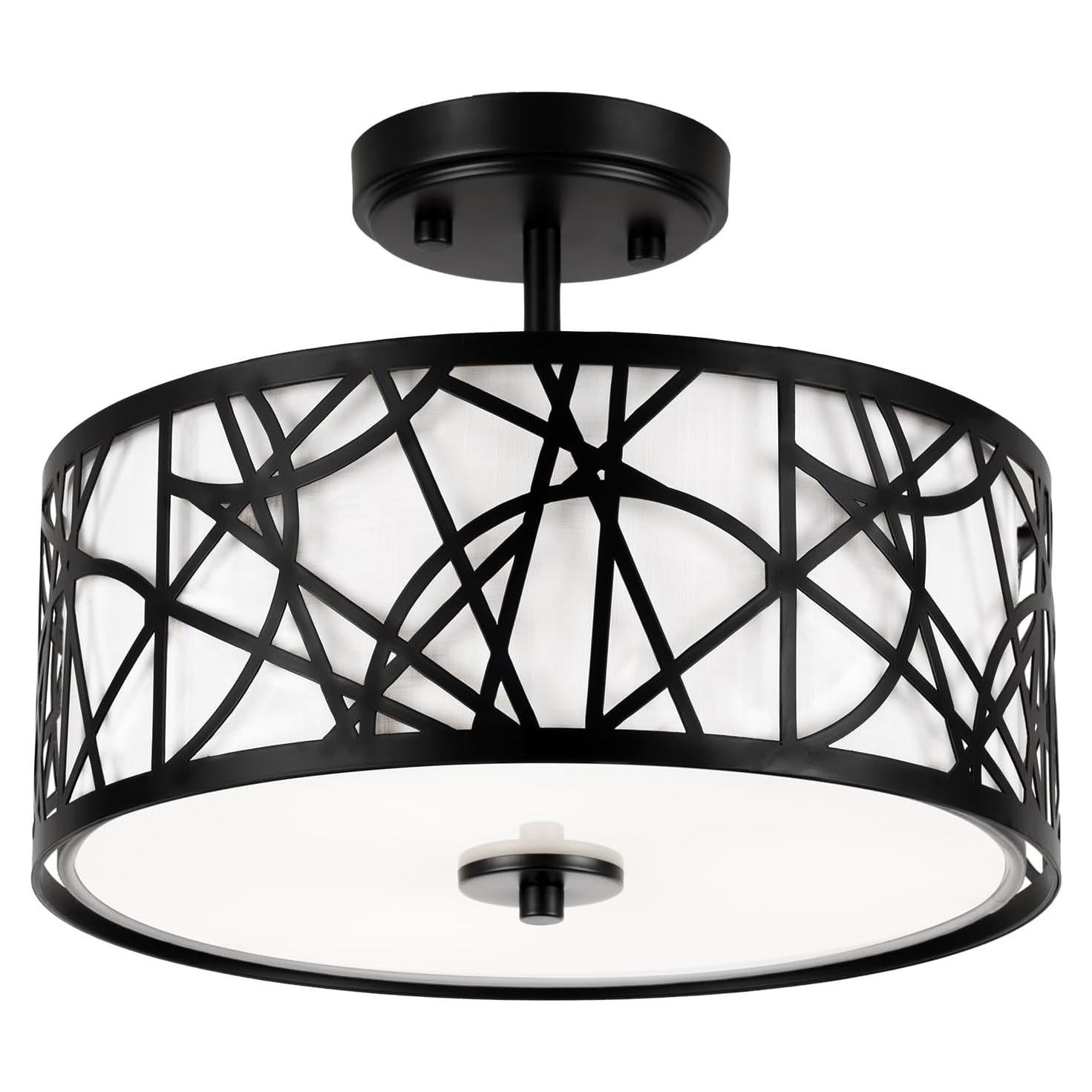 Luz de Techo EdwarmLux Semi Flush 3 Luces Pantalla Tela Negra