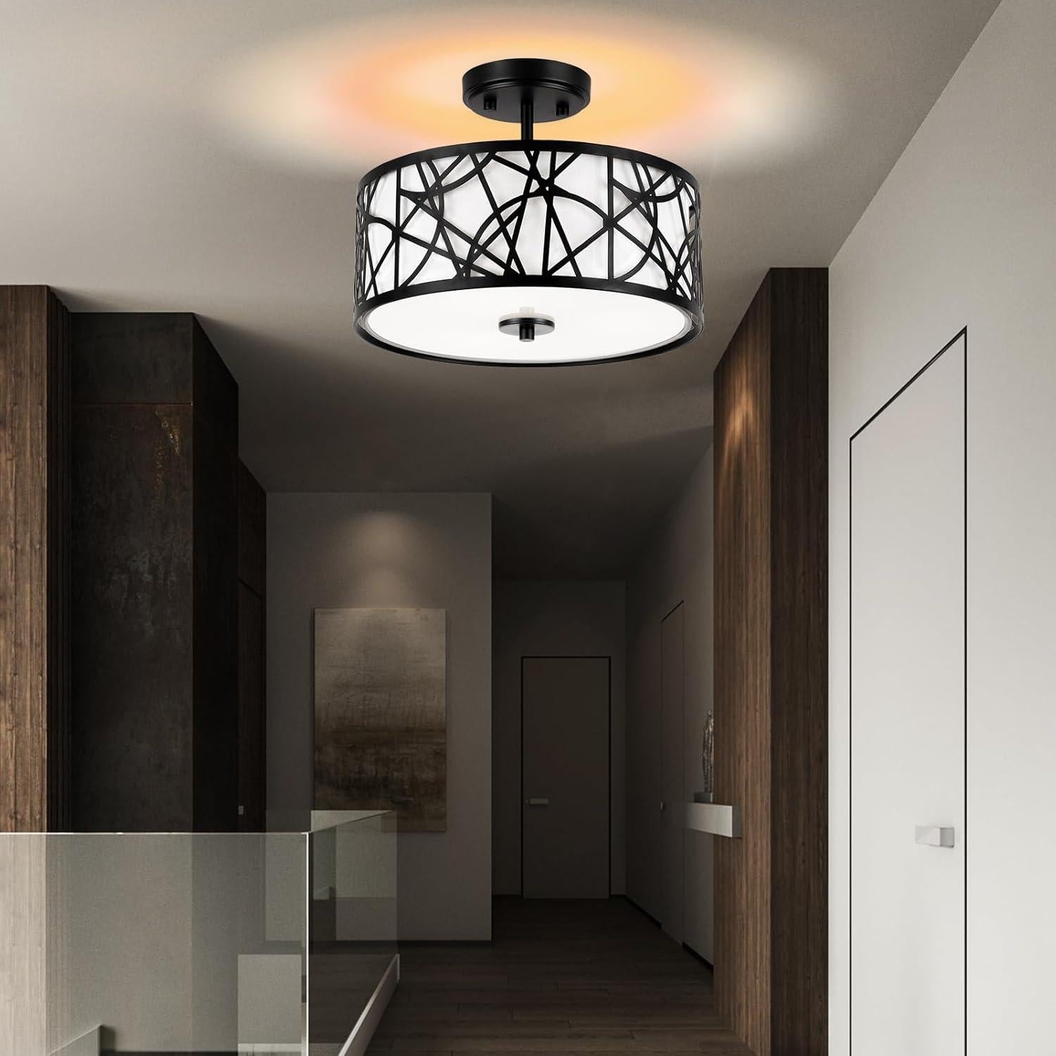 Luz de Techo EdwarmLux Semi Flush 3 Luces Pantalla Tela Negra