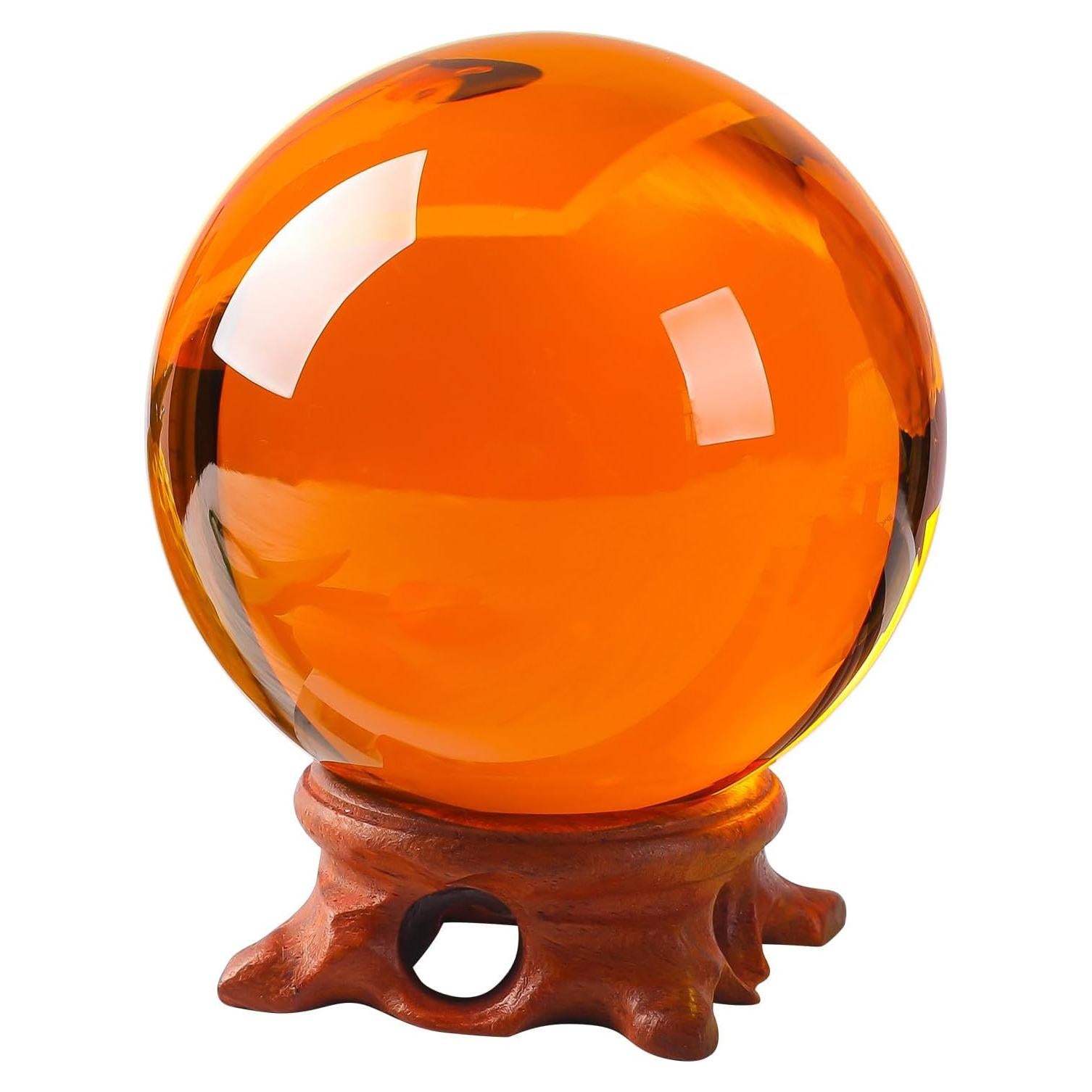 Bola de Cristal Ámbar 80mm Modaier con Soporte de Madera