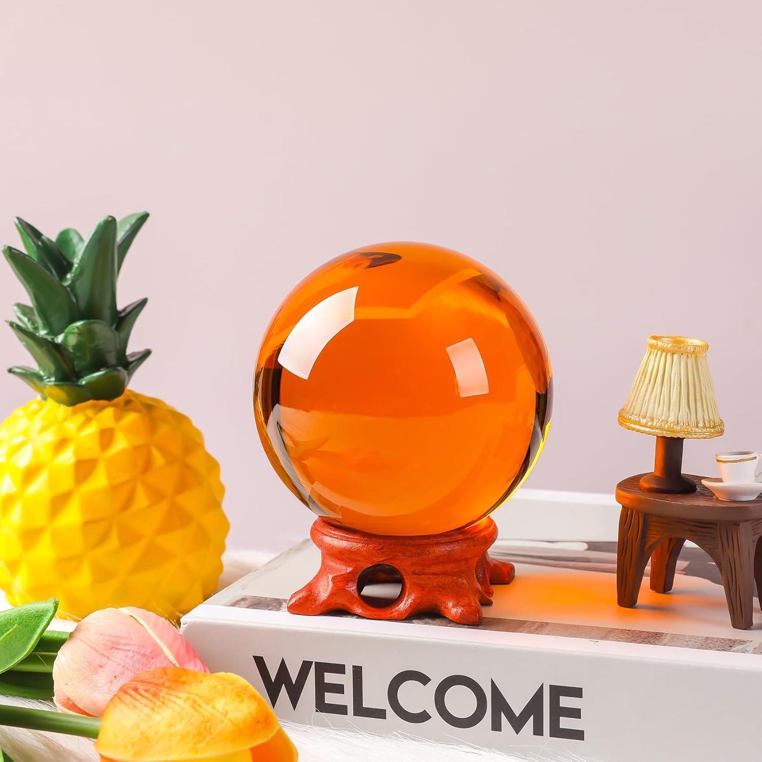 Bola de Cristal Ámbar 80mm Modaier con Soporte de Madera