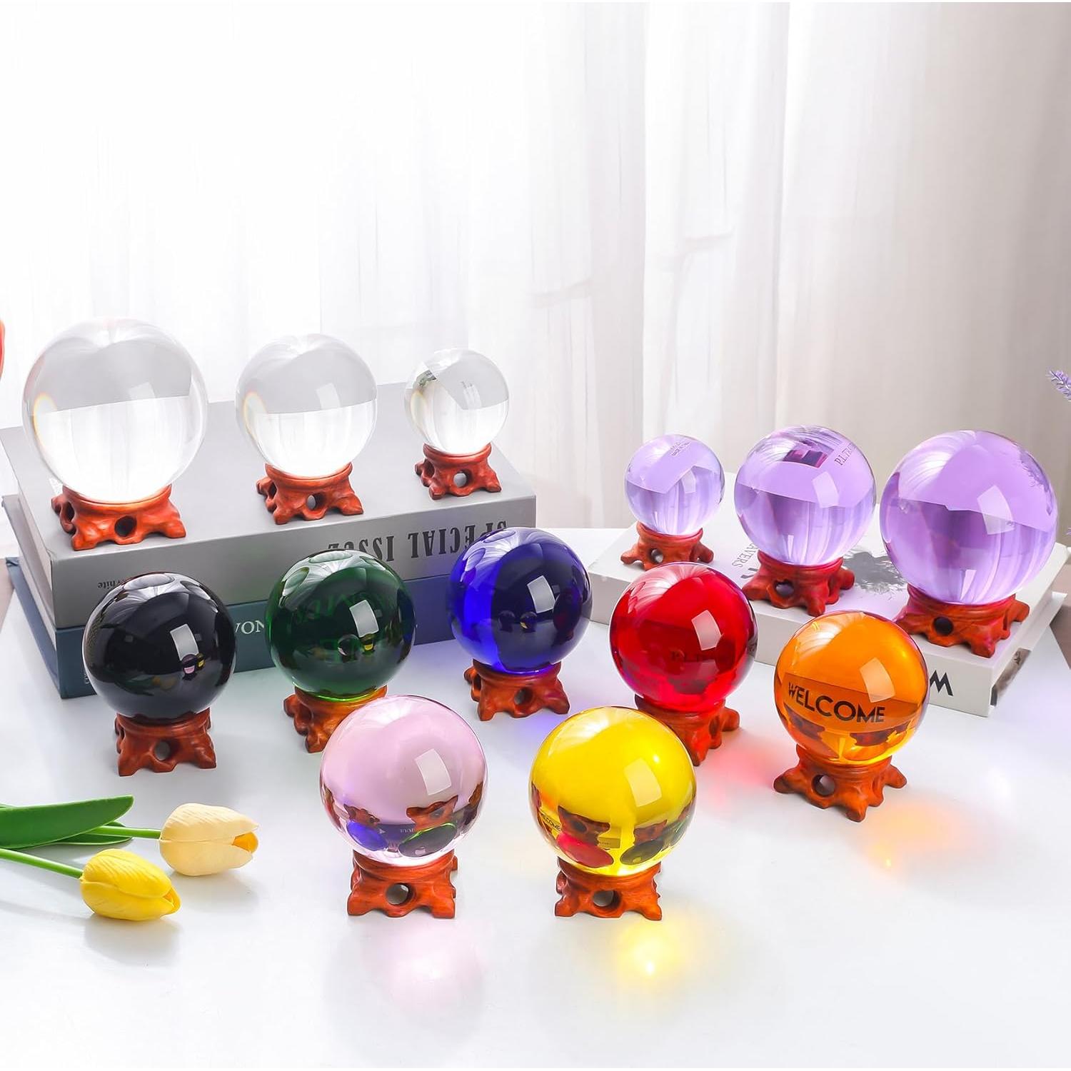 Bola de Cristal Ámbar 80mm Modaier con Soporte de Madera