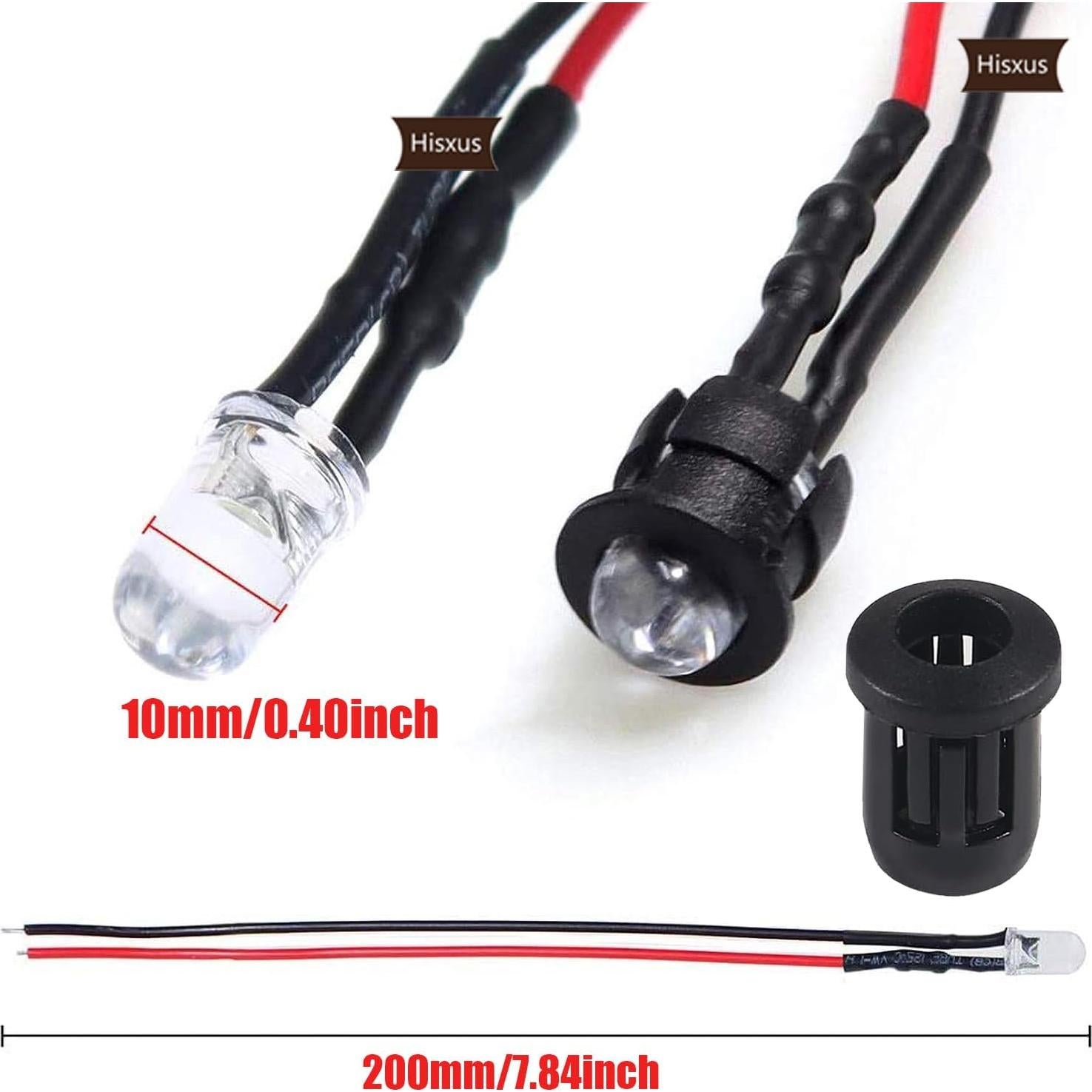 25 Bombillas LED Blancas 10mm Pre-cableadas 12V + Soportes