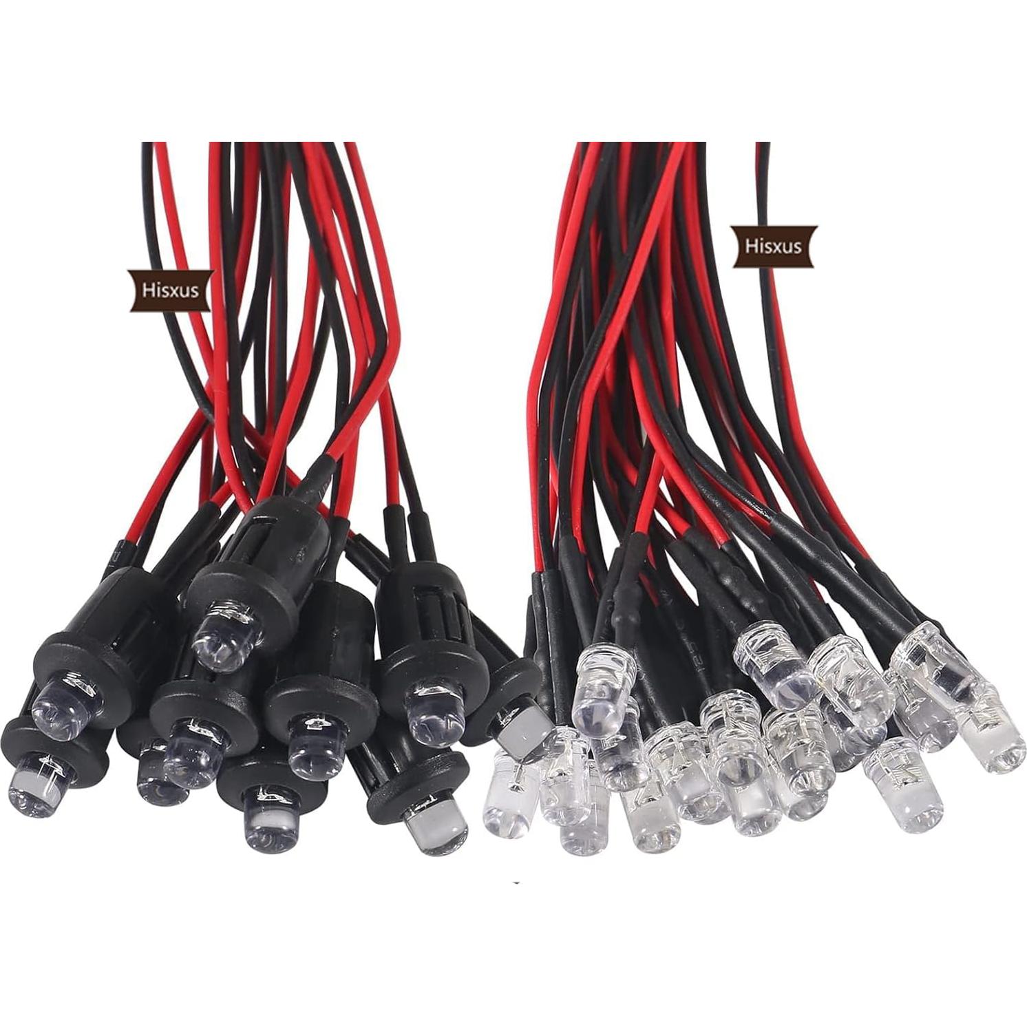 25 Bombillas LED Blancas 10mm Pre-cableadas 12V + Soportes