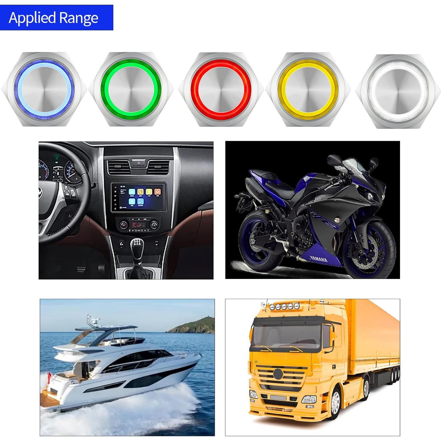 Interruptor de Botón Pulsador ZJWZJH 22mm 15A 12V DC IP67