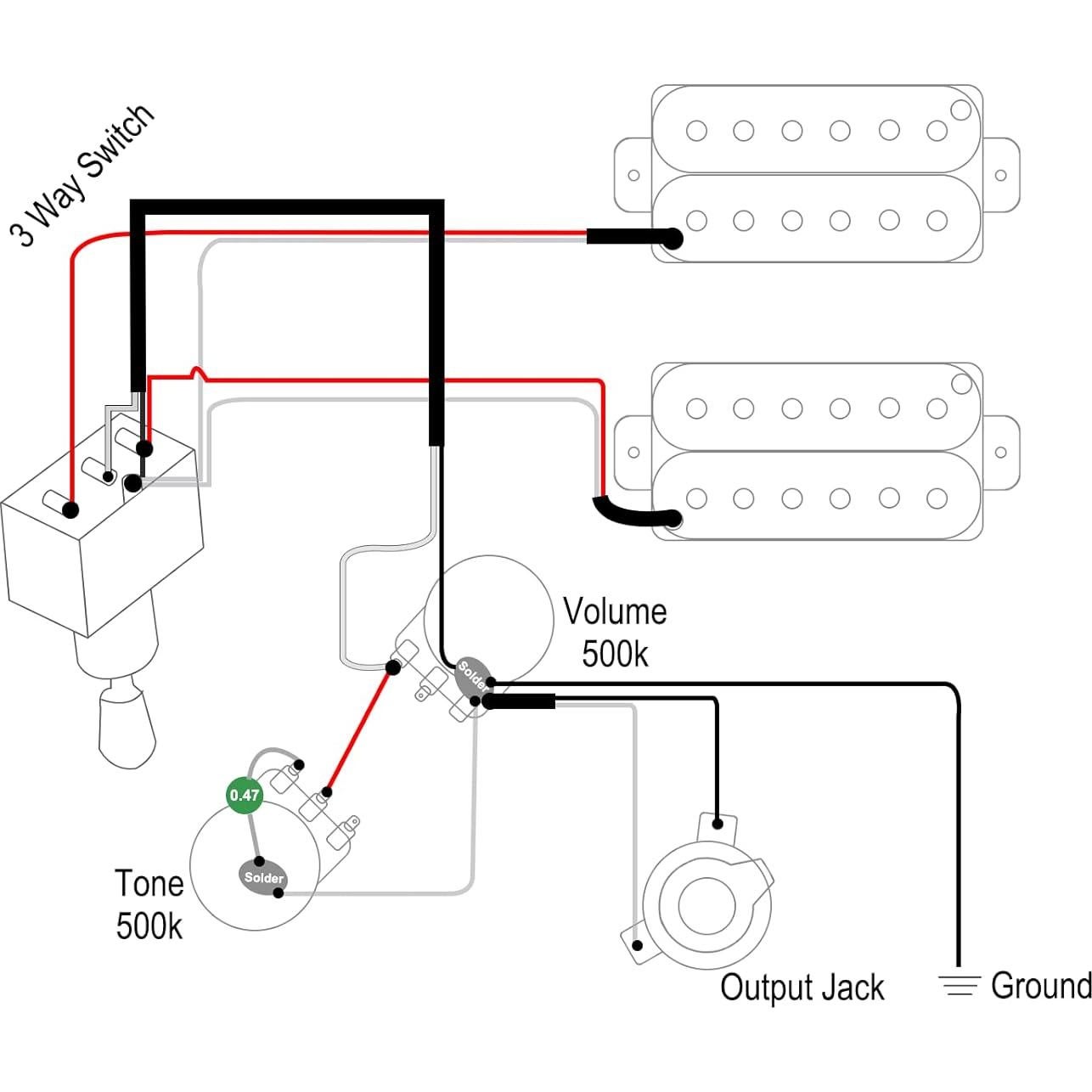 Arnés de cableado guitarra eléctrica SAPHUE 2 pastillas 500K
