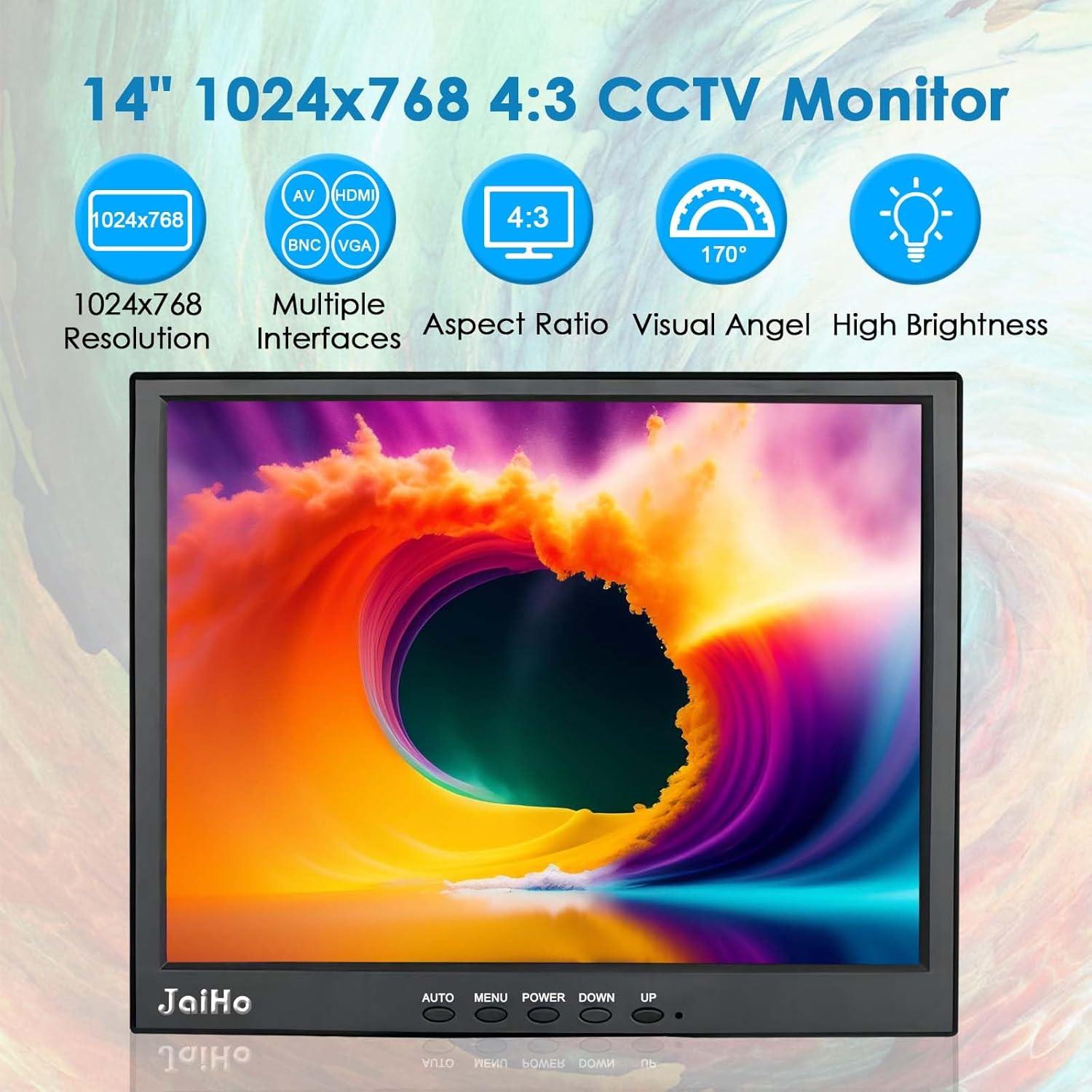 Monitor de Seguridad JaiHo 14" LCD 1024x768 HDMI VGA BNC