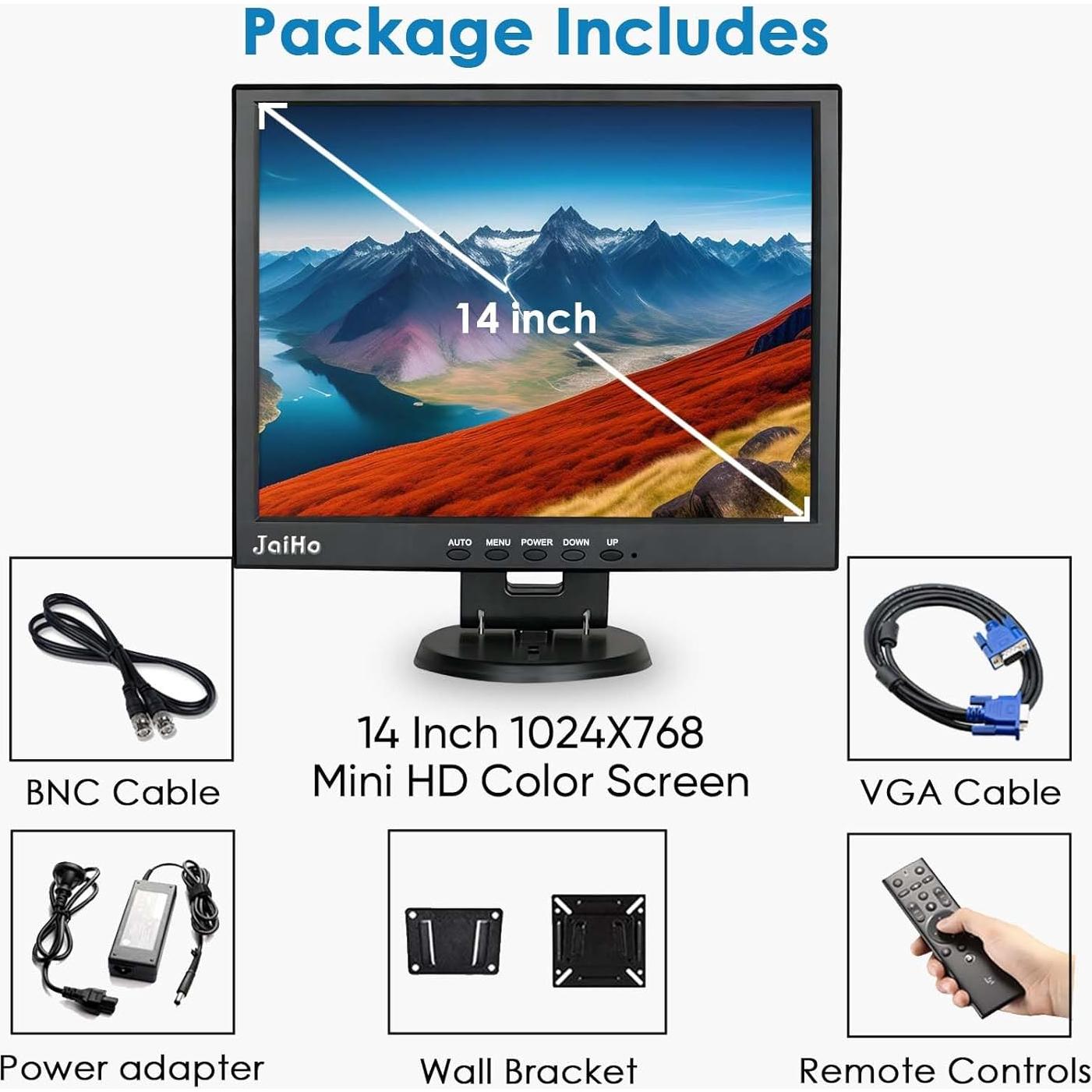 Monitor de Seguridad JaiHo 14" LCD 1024x768 HDMI VGA BNC