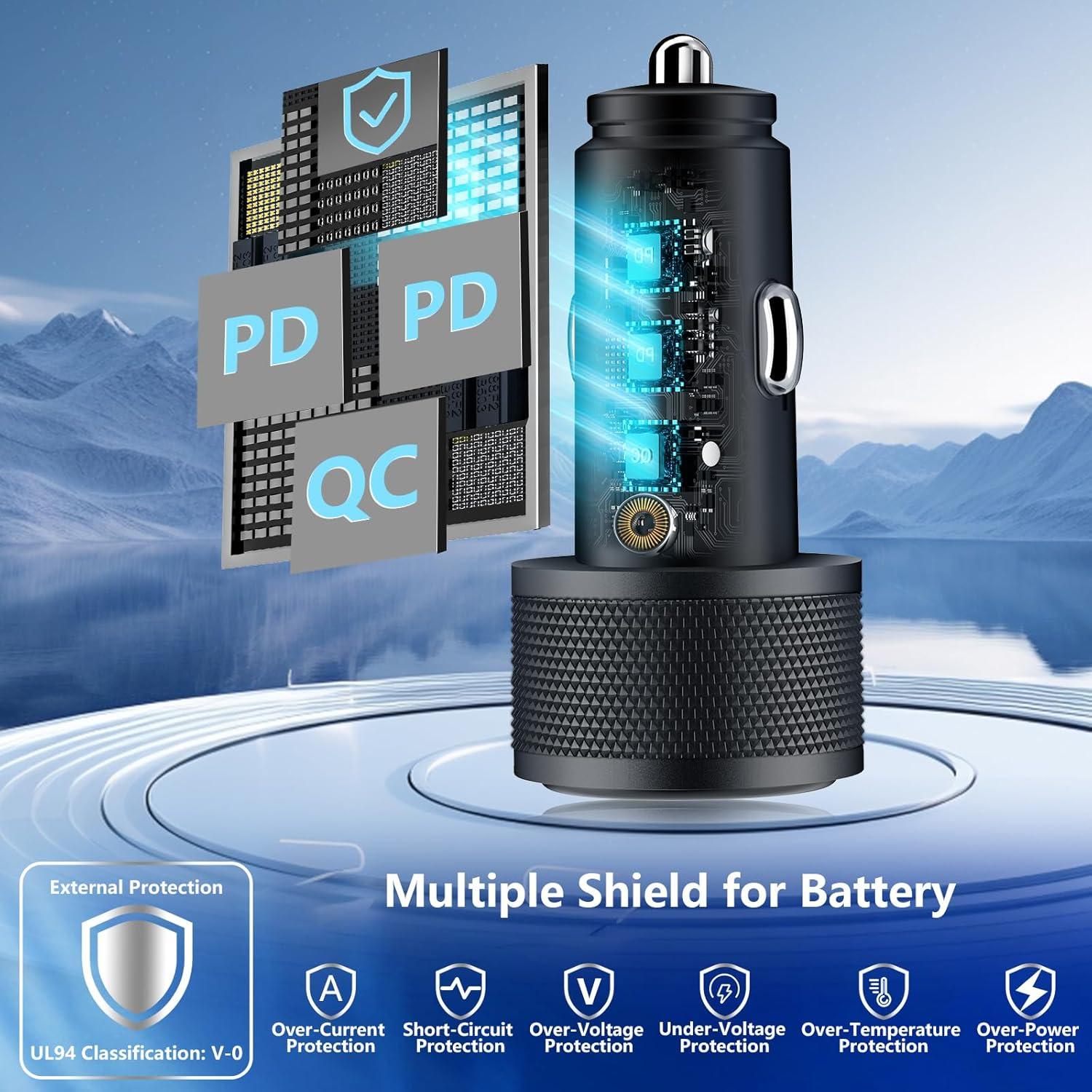 Cargador Rápido de Auto Rombica 67W 3 Puertos USB-C y USB-A