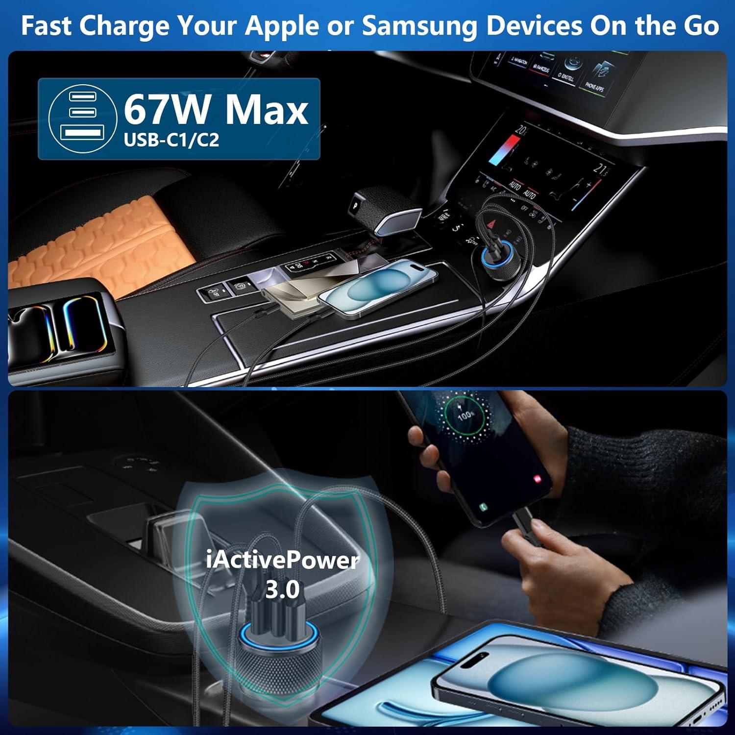 Cargador Rápido de Auto Rombica 67W 3 Puertos USB-C y USB-A