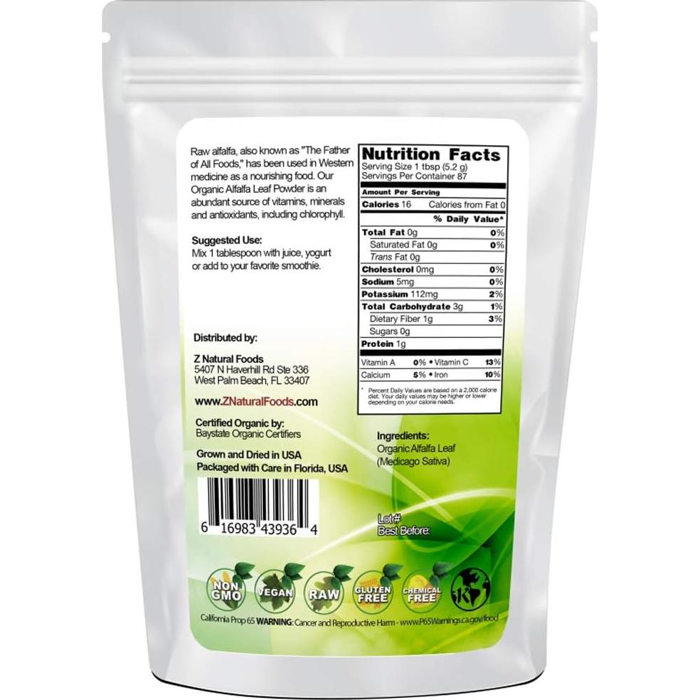 Polvo de Hoja de Alfalfa Orgánica Z Natural Foods 0.45 kg