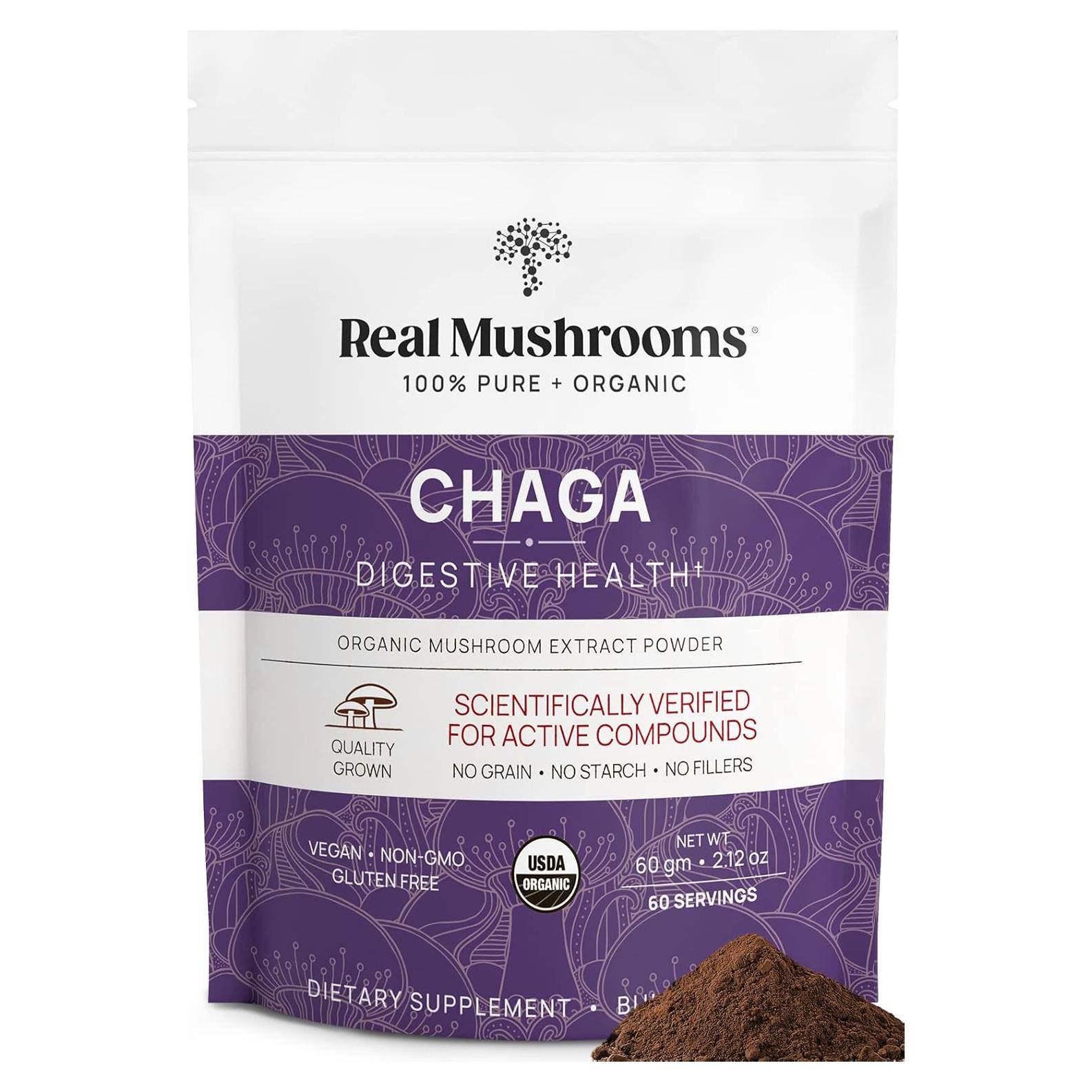 Polvo de Hongo Chaga Real Mushrooms 60g Orgánico Vegano