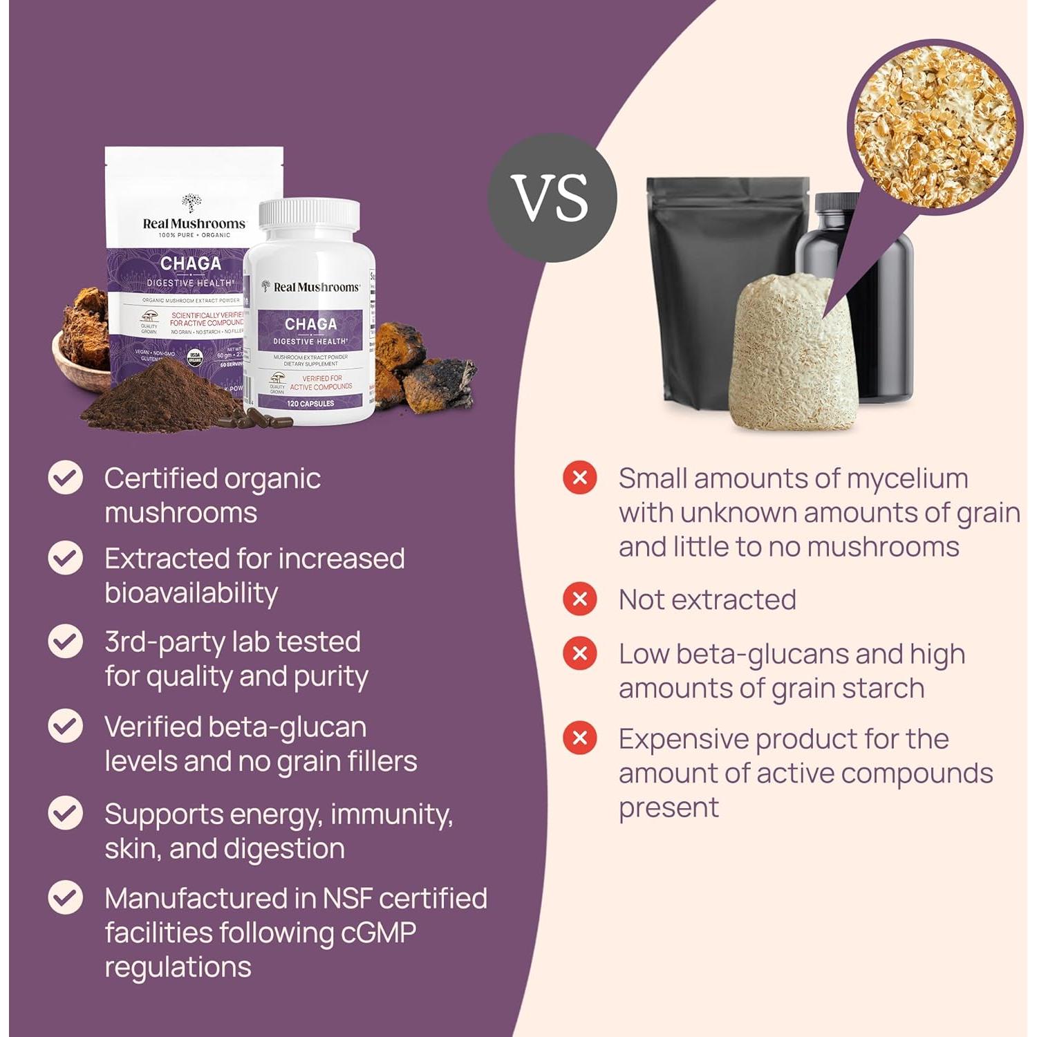 Polvo de Hongo Chaga Real Mushrooms 60g Orgánico Vegano