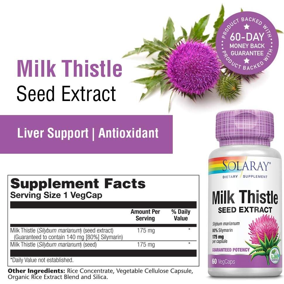 Extracto de Semilla de Cardo Lechoso Solaray 175mg 60 Cápsulas