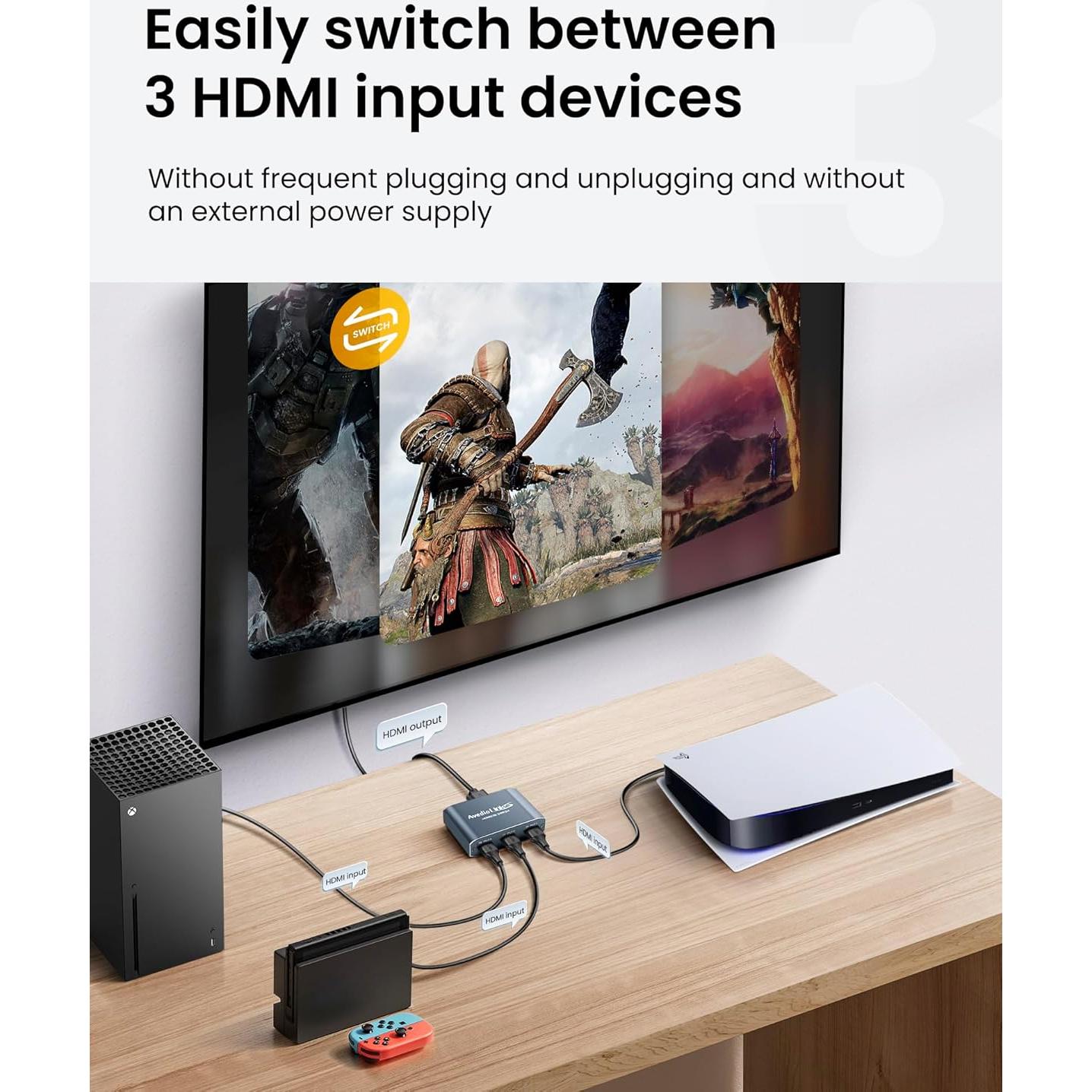 Conmutador HDMI 3 en 1 avedio links 4K@60Hz Aluminio