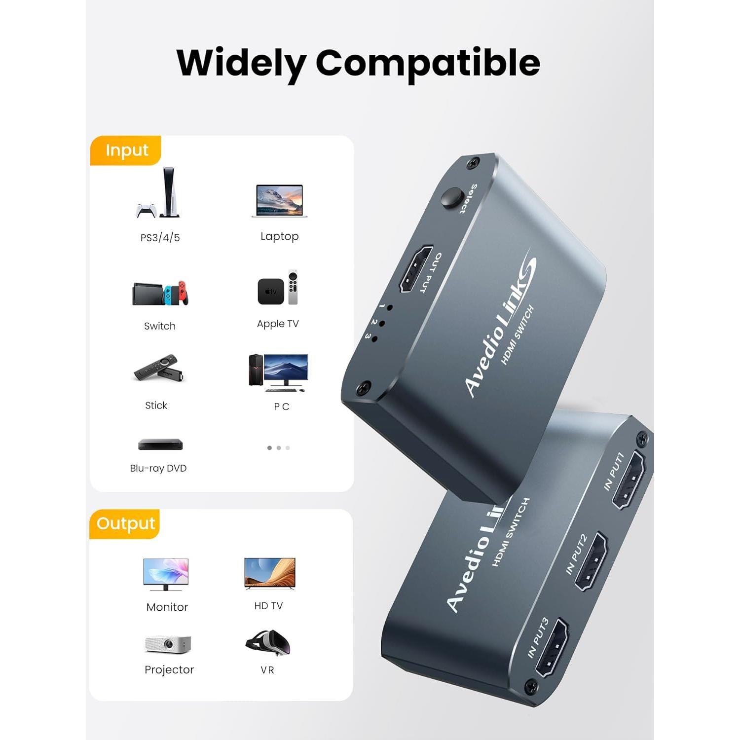 Conmutador HDMI 3 en 1 avedio links 4K@60Hz Aluminio