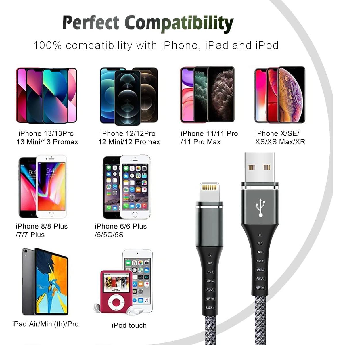 Cargador Rápido MFi DFLASHS - 3 Cables USB a Lightning 3FT