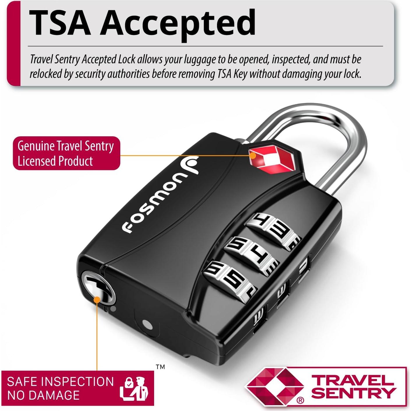 Candado de Equipaje TSA Fosmon 3 Dígitos Aleación Negro