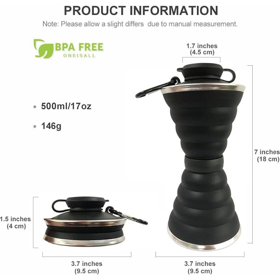 Botella de Agua Plegable SEMETOR 500ml Silicona Reutilizable