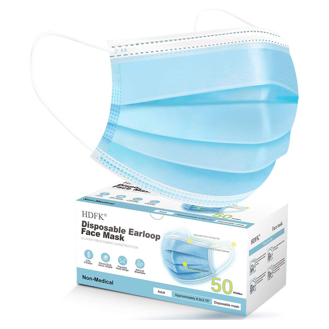 Mascarilla desechable HDFK 3 capas azul para adultos 50 unidades