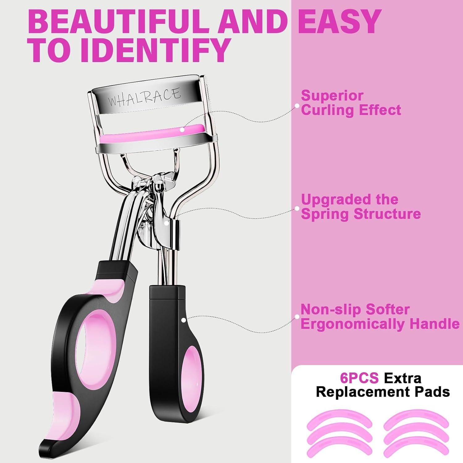 Rizador de Pestañas Whalrace con 6 Tiras de Silicona Rosa