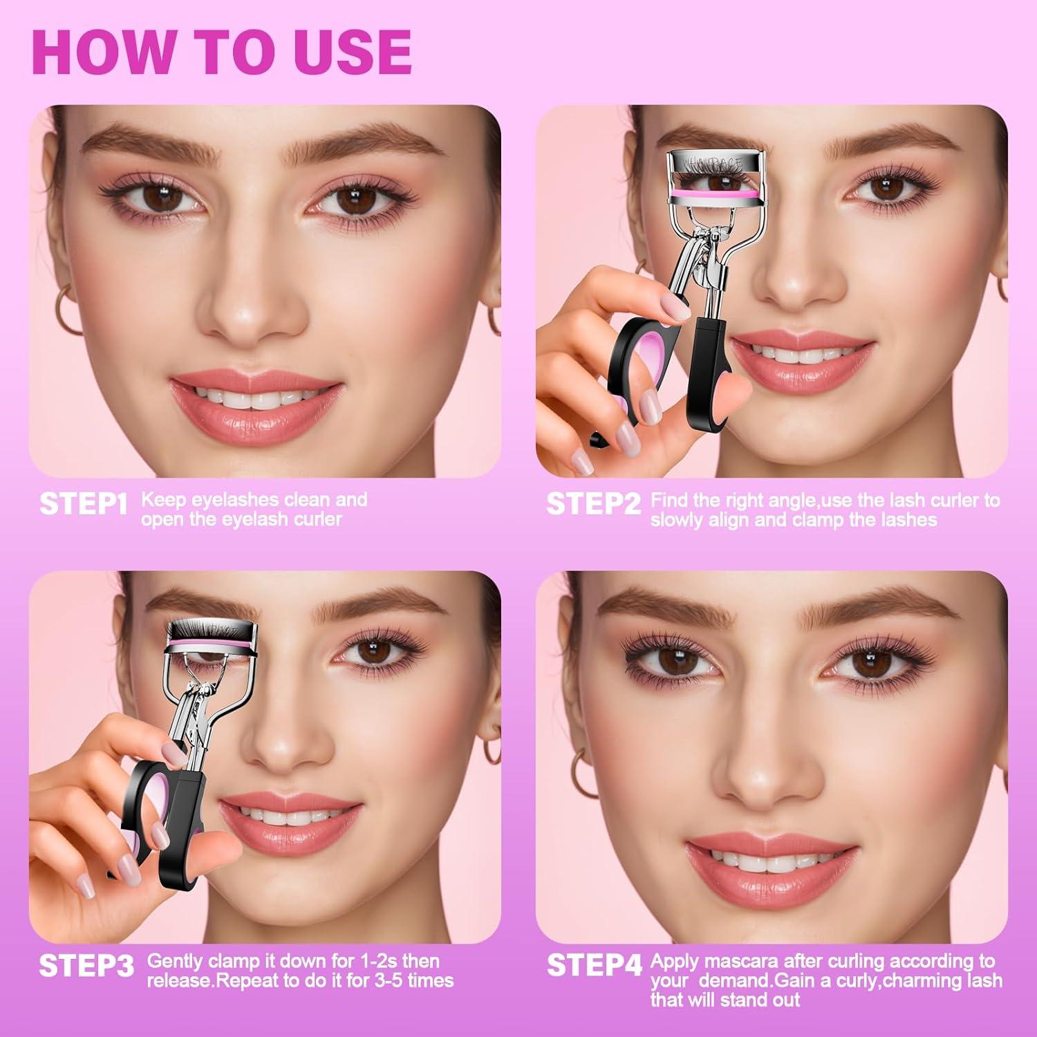 Rizador de Pestañas Whalrace con 6 Tiras de Silicona Rosa