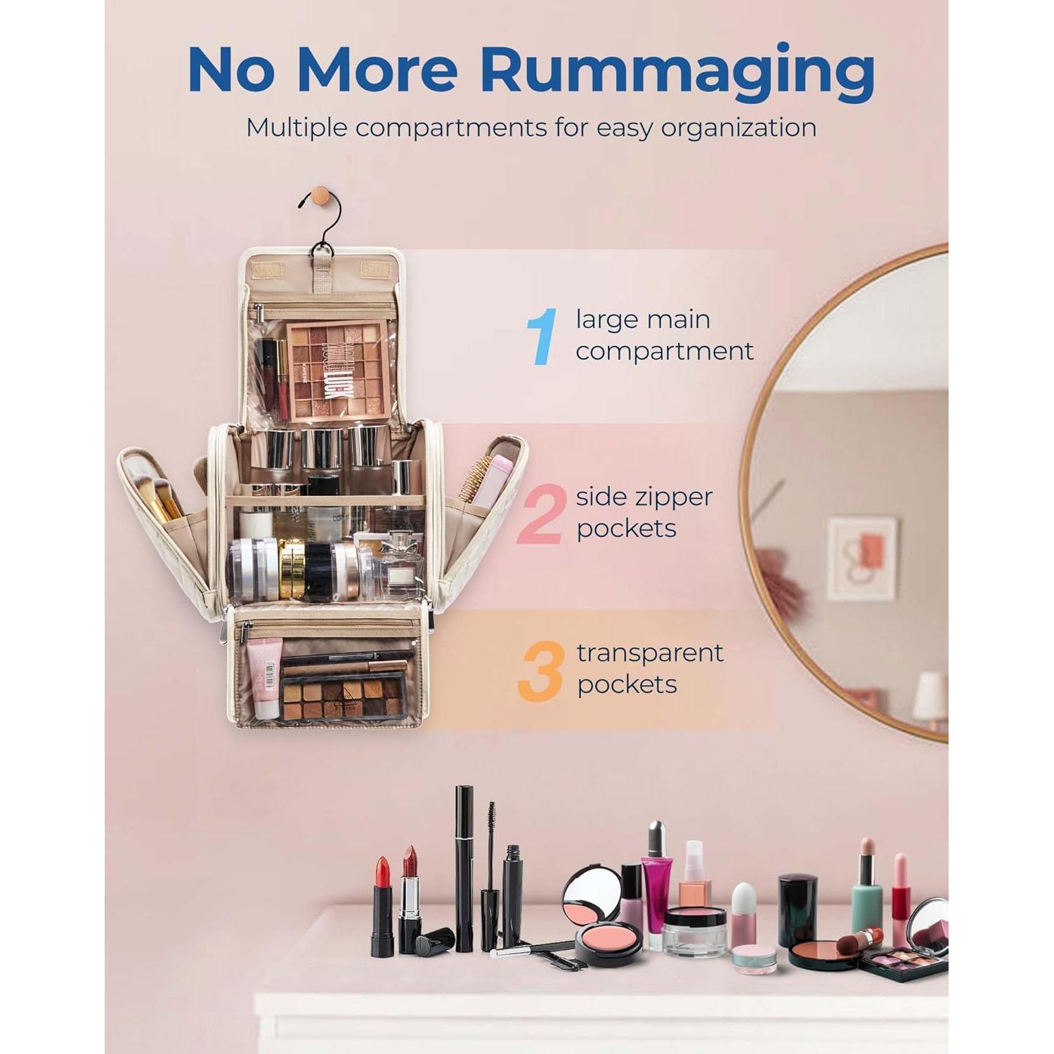 Bolsa de Aseo y Maquillaje BAGSMART Beige Grande Resistente al Agua