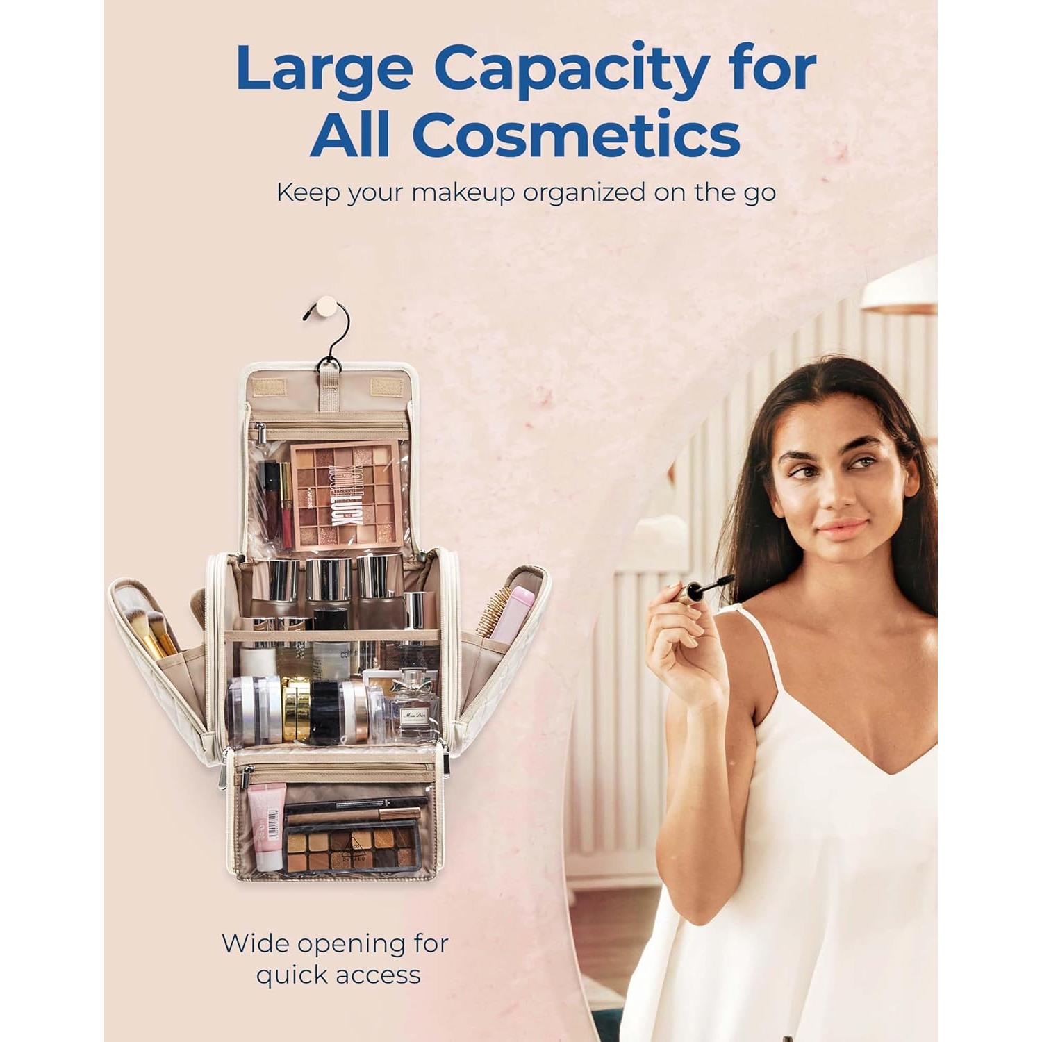 Bolsa de Aseo y Maquillaje BAGSMART Beige Grande Resistente al Agua