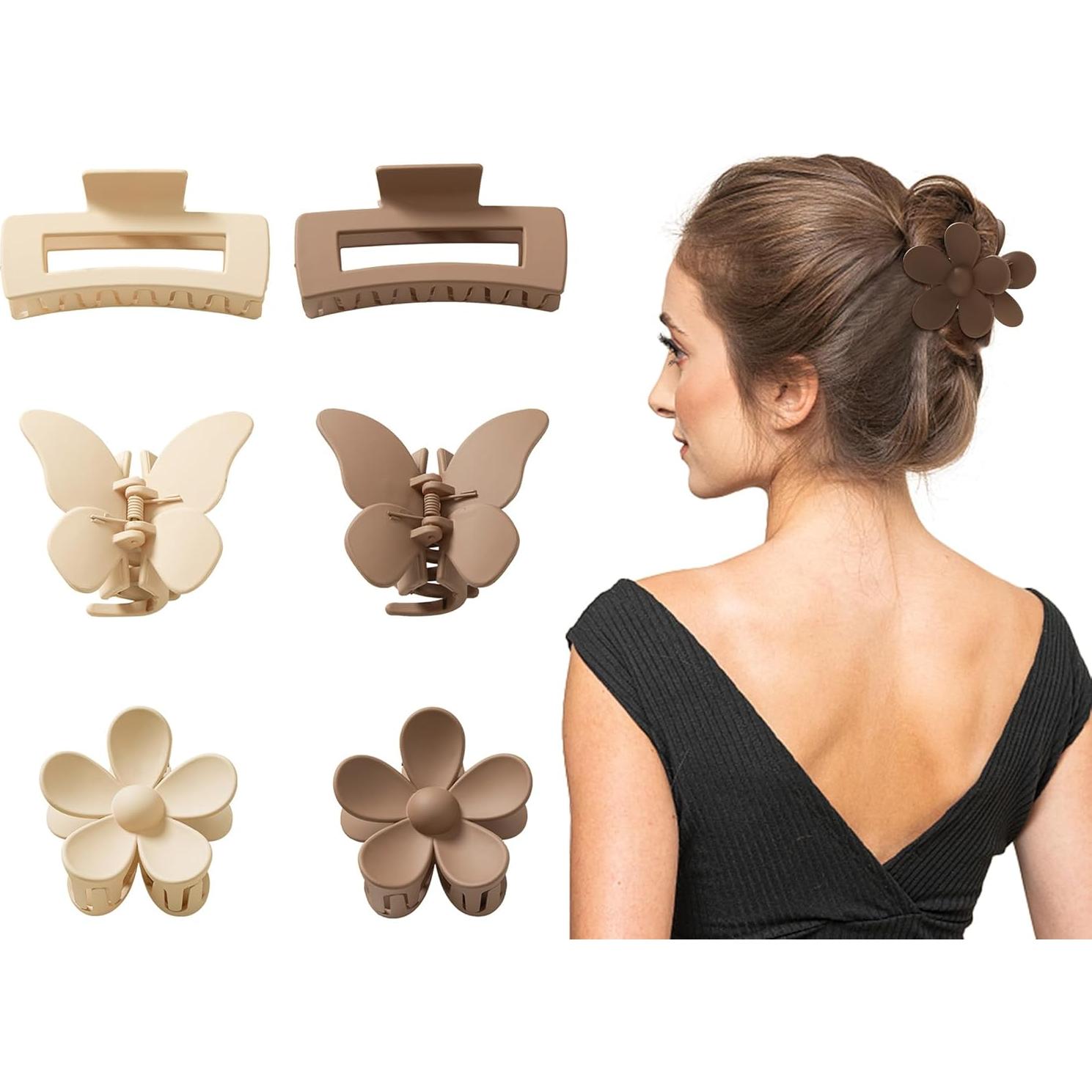 6 Clips de Garra para Cabello Sunolga - Antideslizantes y Ligeros