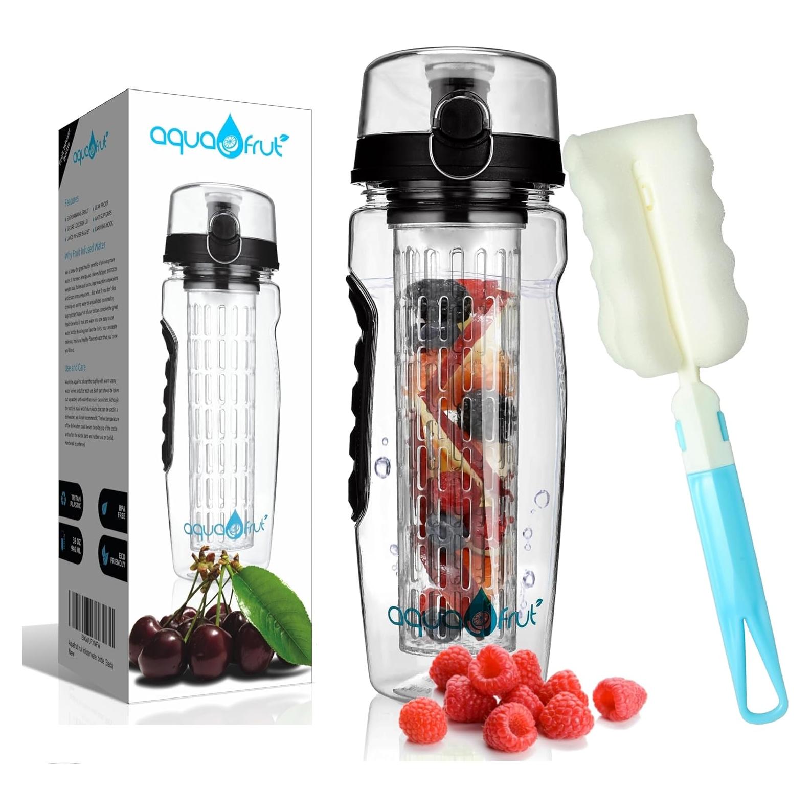 Botella Deportiva AquaFrut 0.95L con Infusor de Frutas - Negra
