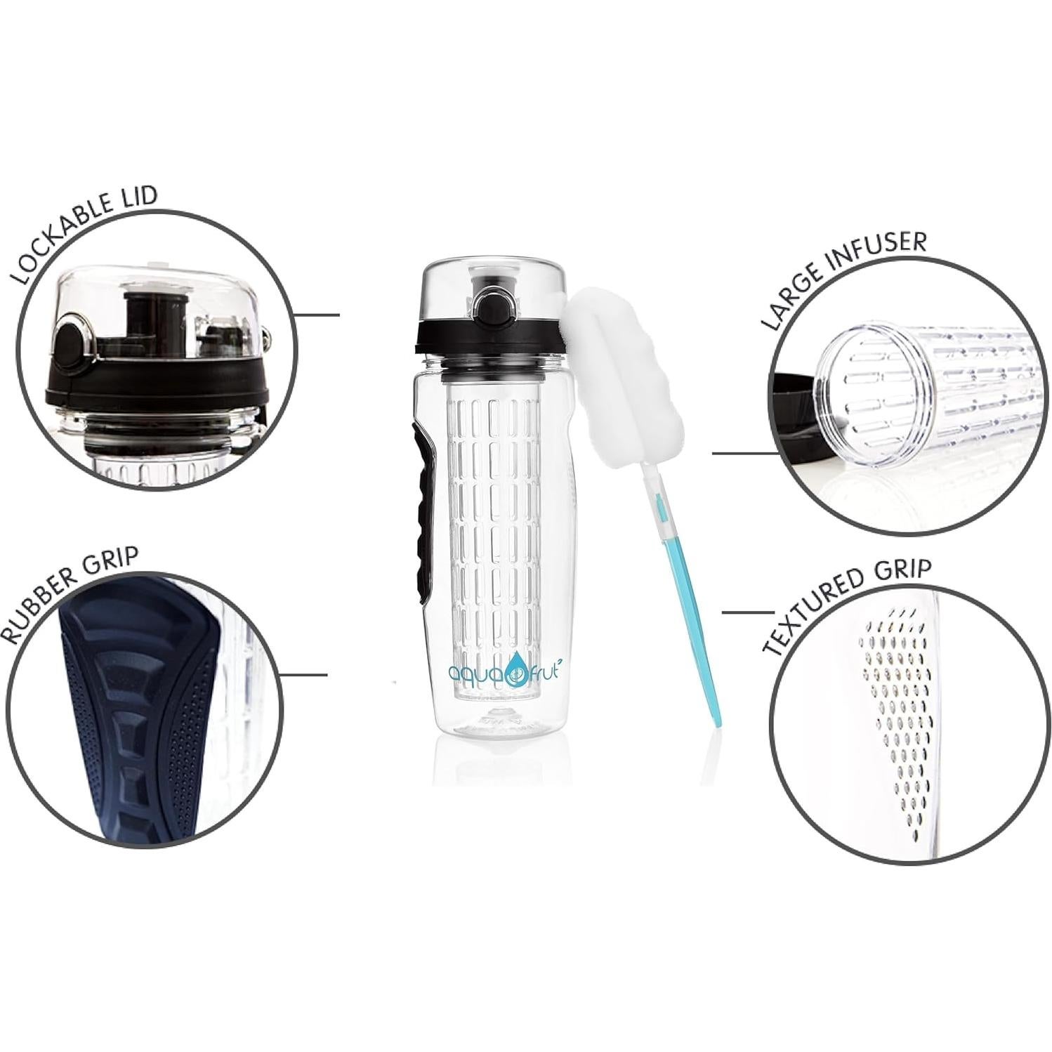 Botella Deportiva AquaFrut 0.95L con Infusor de Frutas - Negra