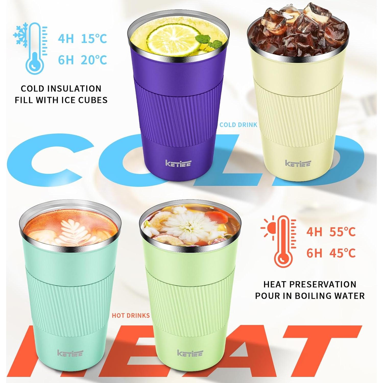 Taza de Café Aislada KETIEE 380ml Verde Menta a Prueba de Fugas