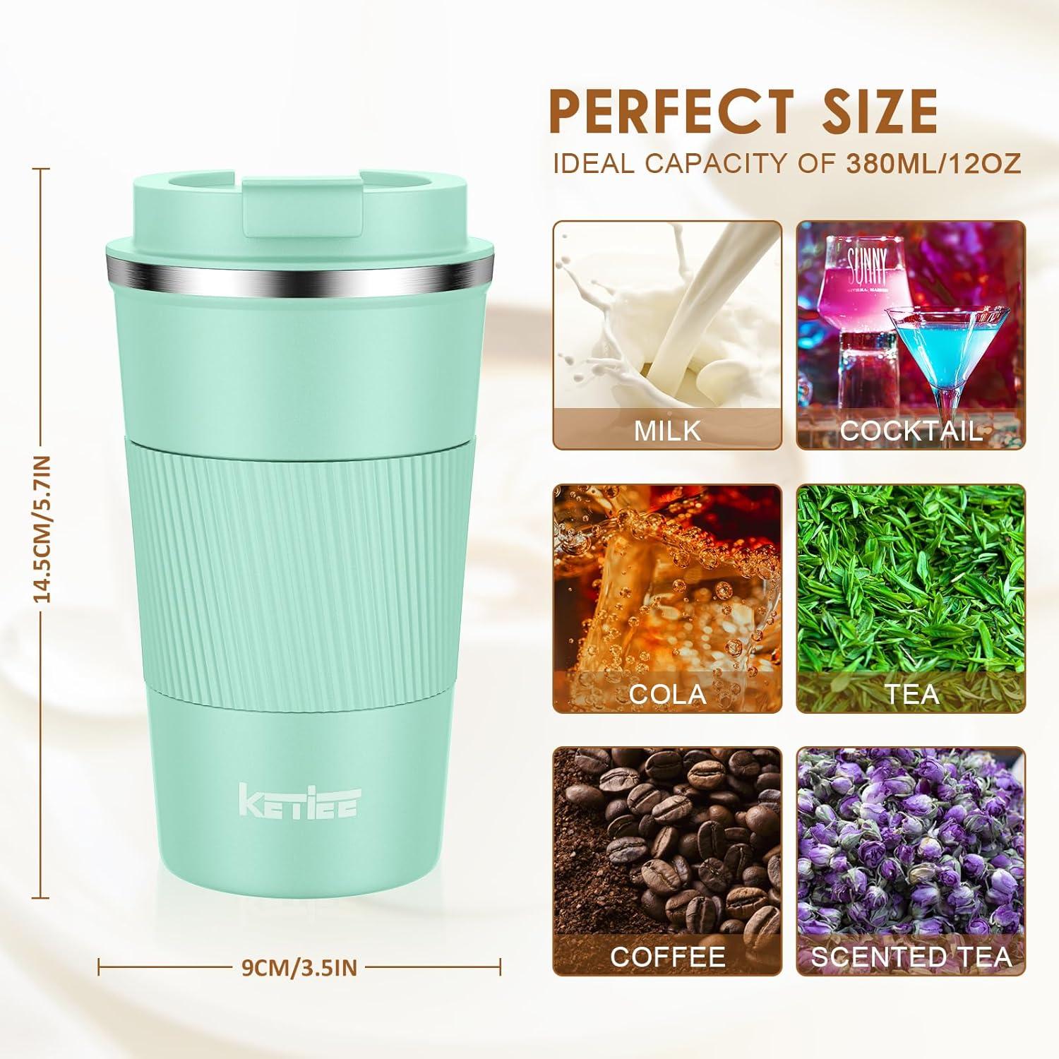 Taza de Café Aislada KETIEE 380ml Verde Menta a Prueba de Fugas