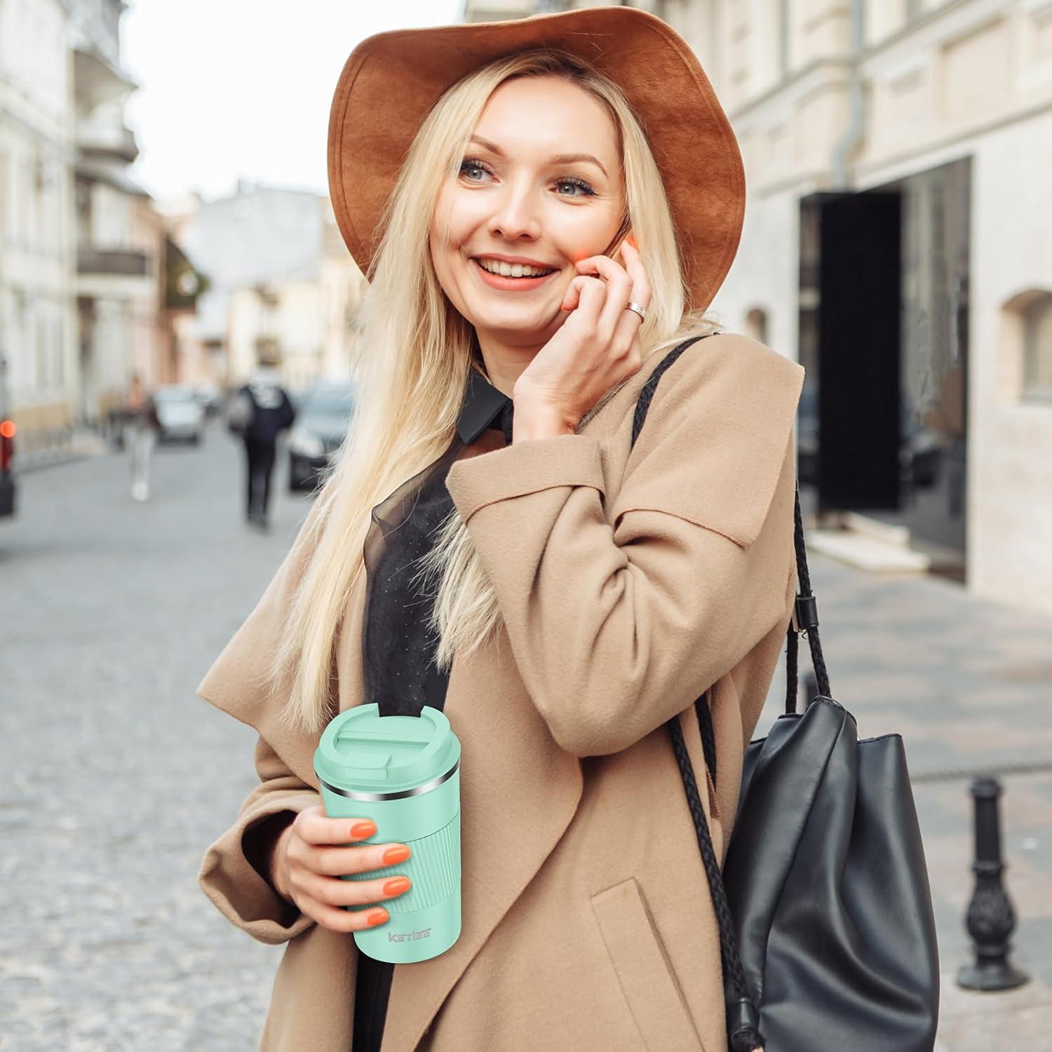 Taza de Café Aislada KETIEE 380ml Verde Menta a Prueba de Fugas