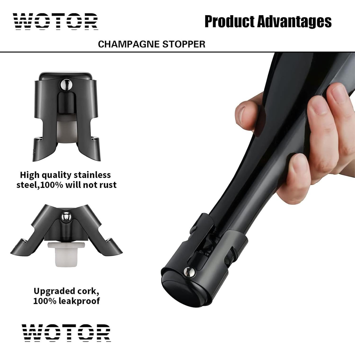 Tapones de Champagne WOTOR Acero Inoxidable 2 Piezas