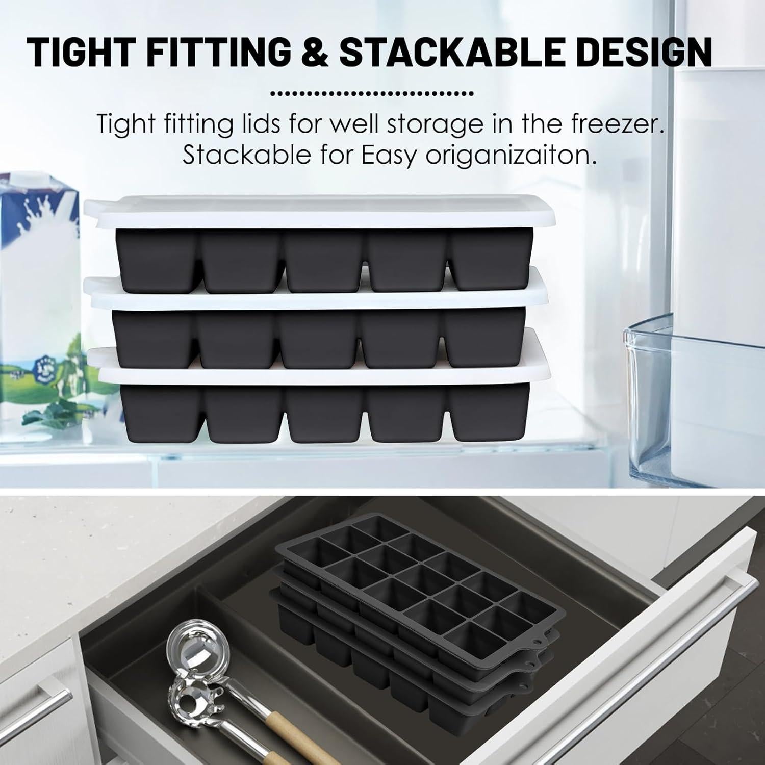 Bandejas de Hielo de Silicona Xyuetia 3 Piezas con Tapa