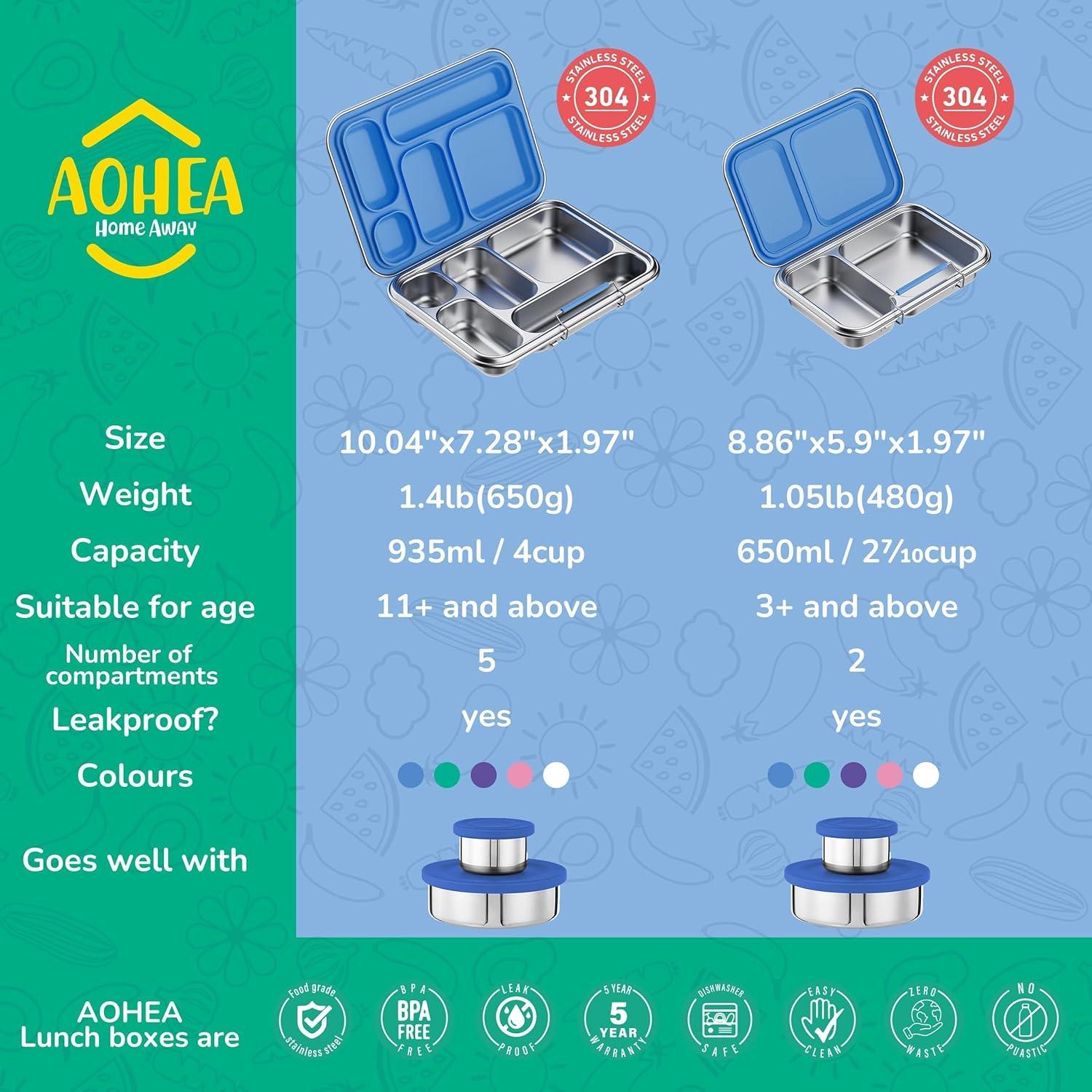 Caja Bento de Acero Inoxidable AOHEA 33 oz Azul para Niños