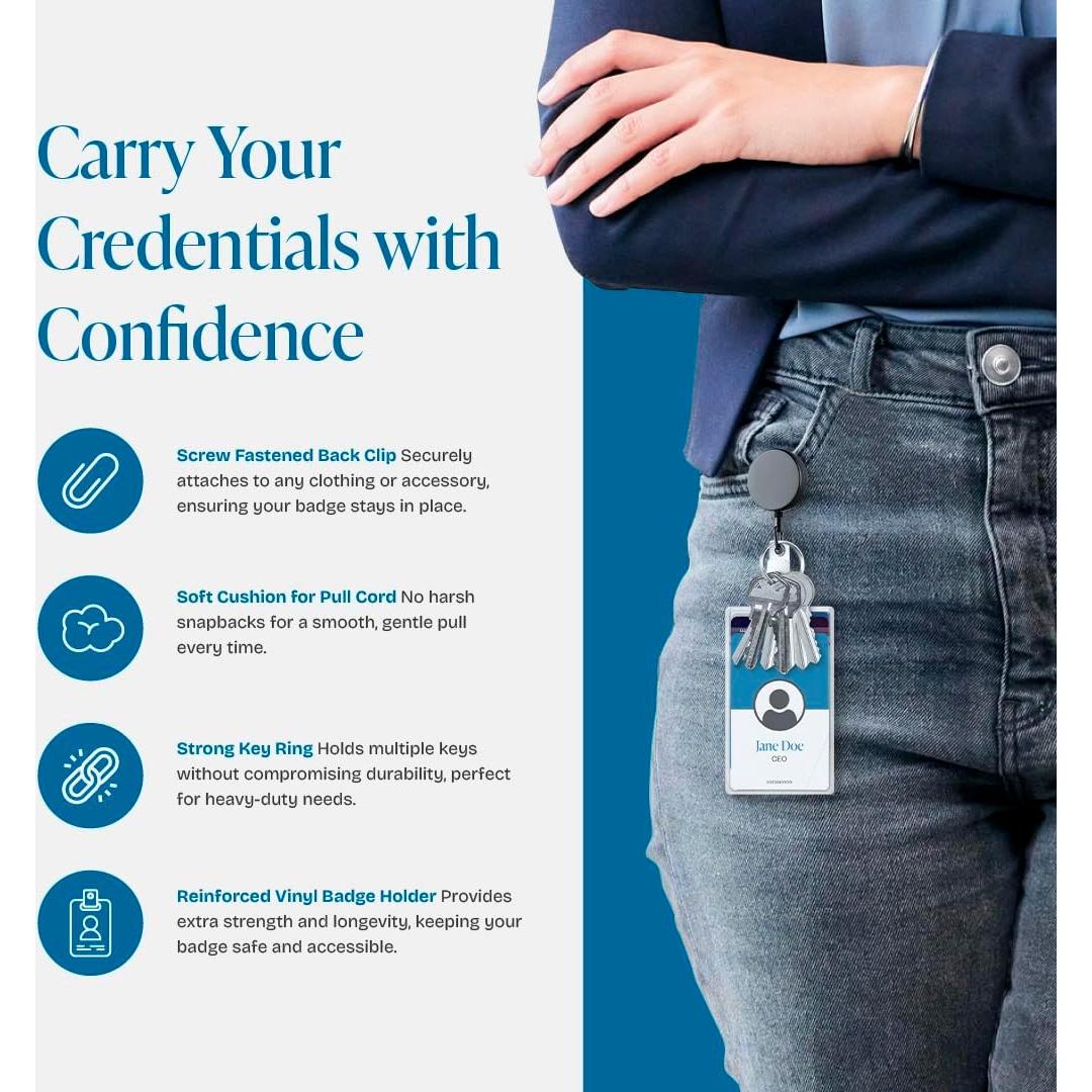 Soporte de Identificación Retráctil Will Well - Paquete de 2, Negro