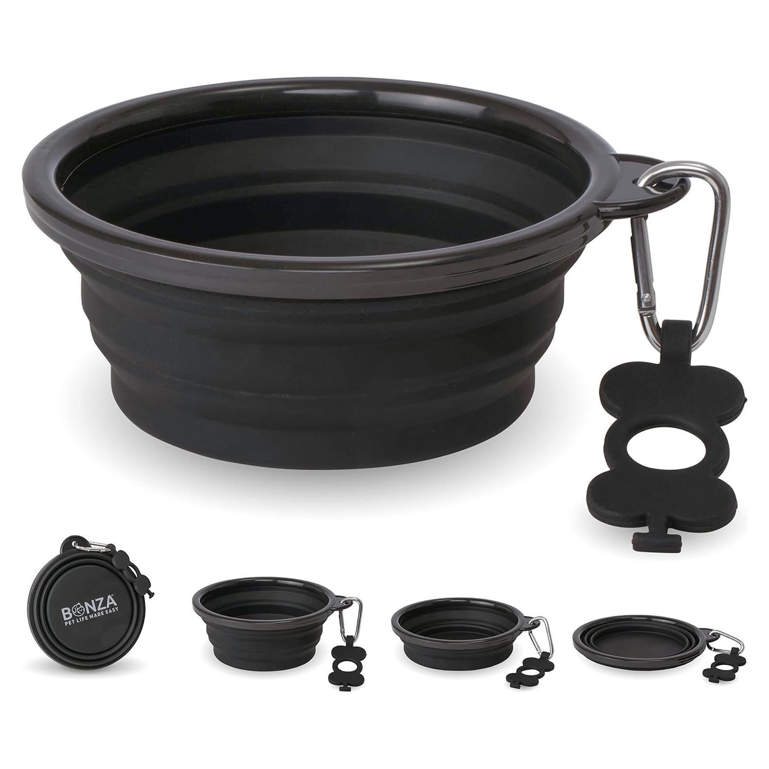 Tazón Colapsable Pequeño Bonza para Perros Negro - Retráctil