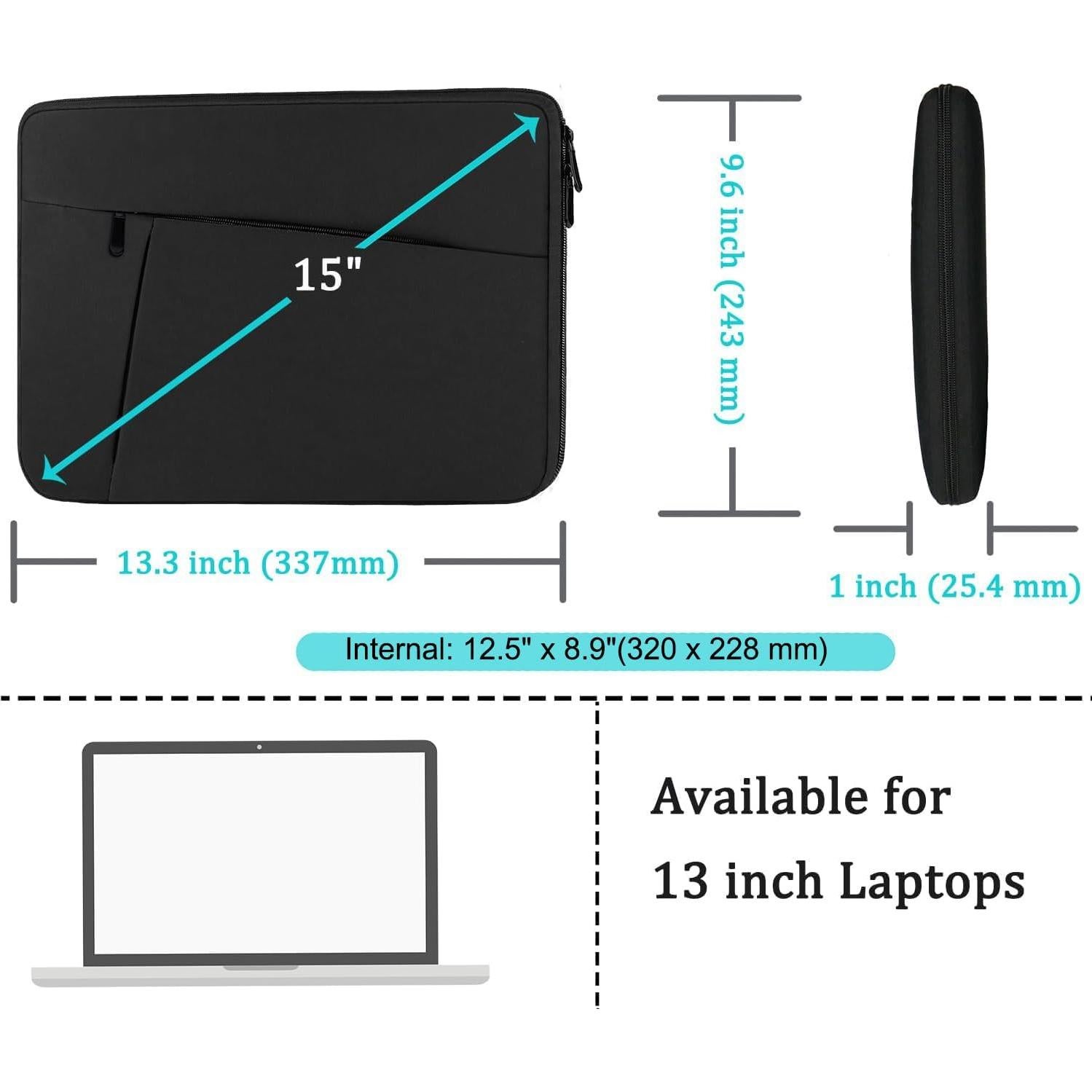 Funda Protectora para Laptop 13" BOOEUDI Negra con Bolsillos