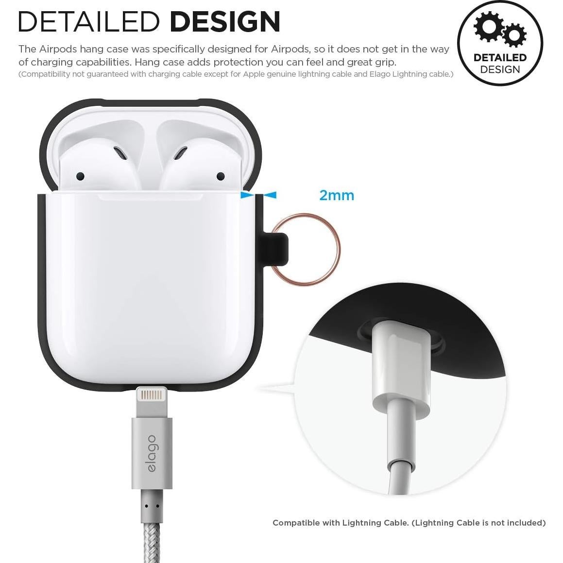 Funda de Silicona elago para AirPods 1 y 2 - Carga Inalámbrica, Negro