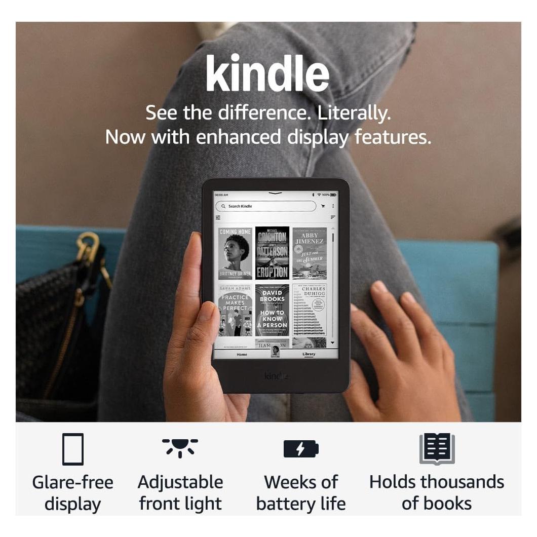 New Amazon Kindle (16 GB) - Lightest and most compact Kindle, with glare-free display, faster page turns, adjustable front light, and long battery life - Black + 3 Months of Kindle Unlimited (with auto-renewal)