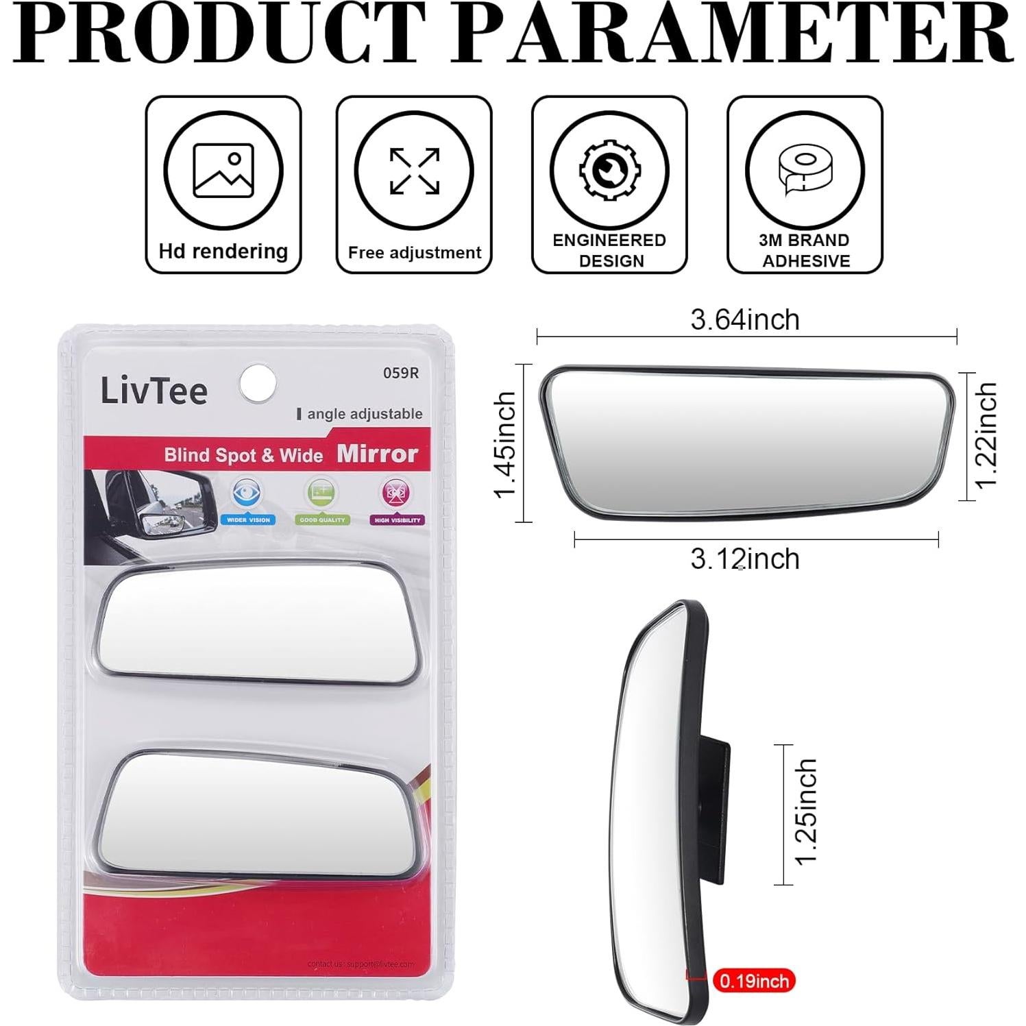 Espejo Convexo Rectangular LivTee con Marco - 2 Pcs