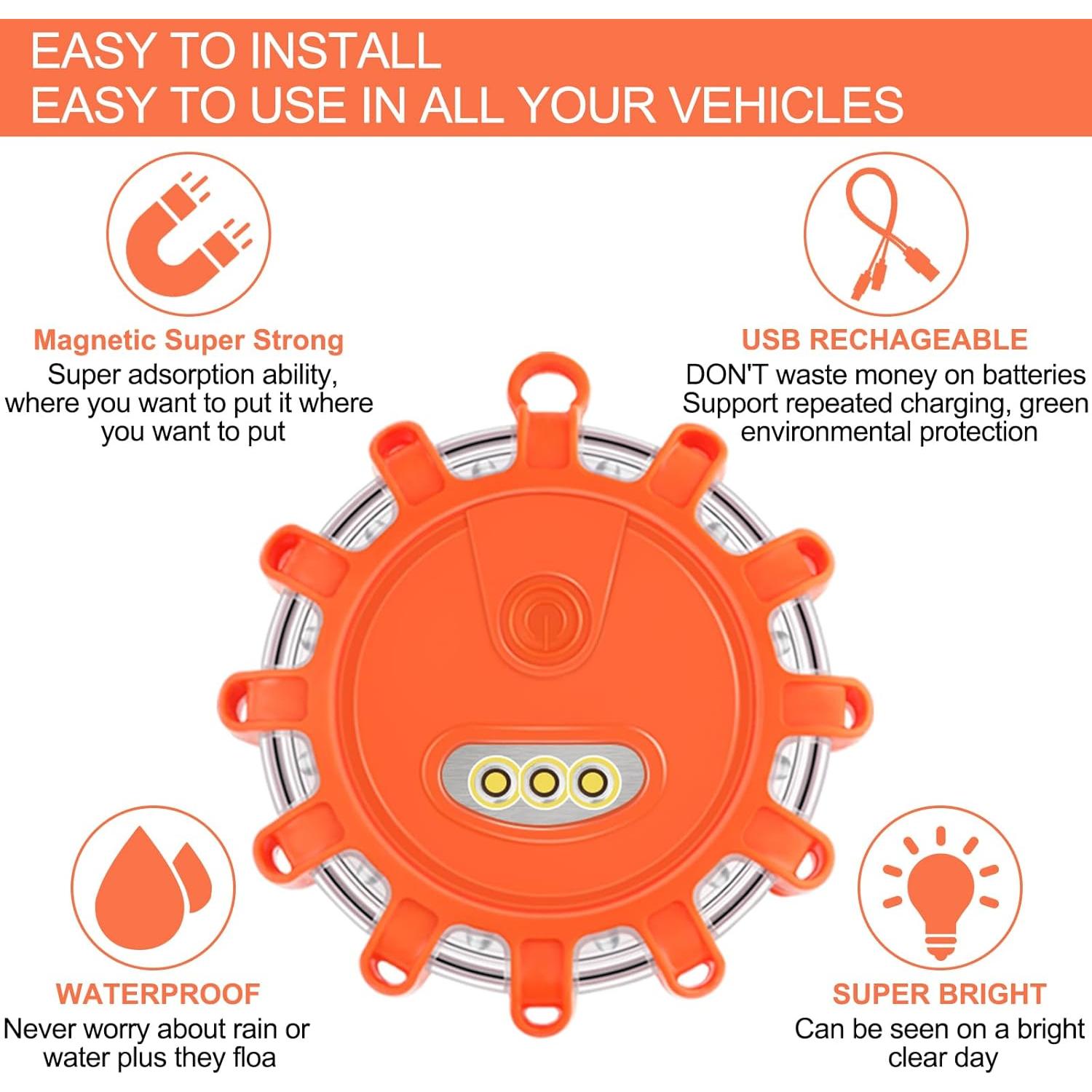 Luces de Emergencia Recargables Vancle USB C Naranja 2 Paquetes