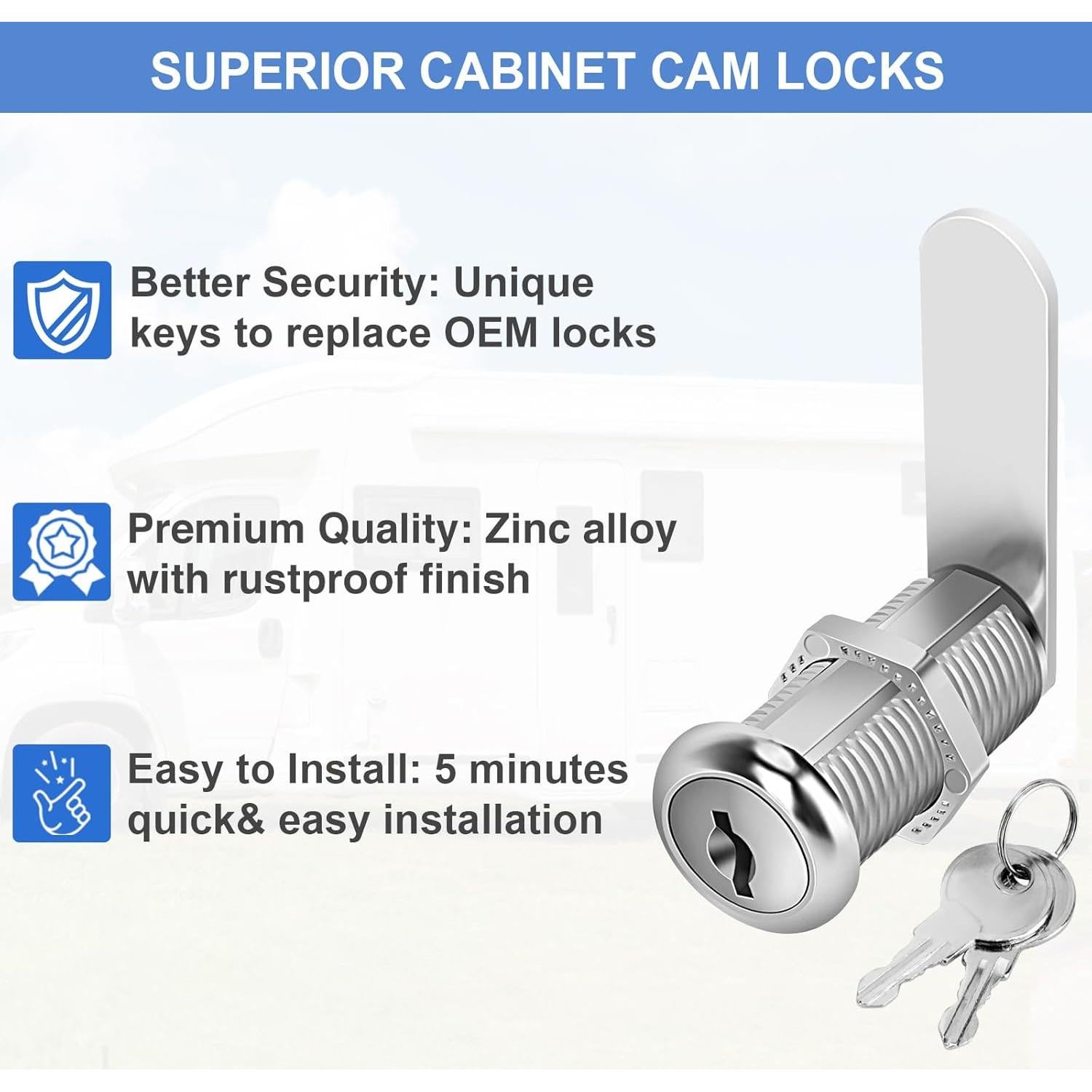 Juego de Cerraduras de Cam Cylinnda con Llave Igual 15 Pzas 38mm