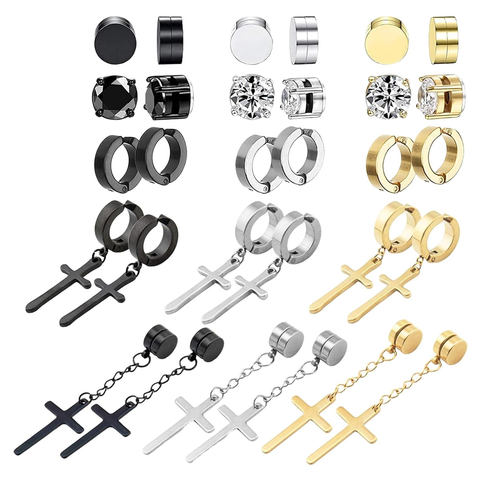 Pendientes Magnéticos Unisex NEWITIN - 15 Pares Acero Inoxidable