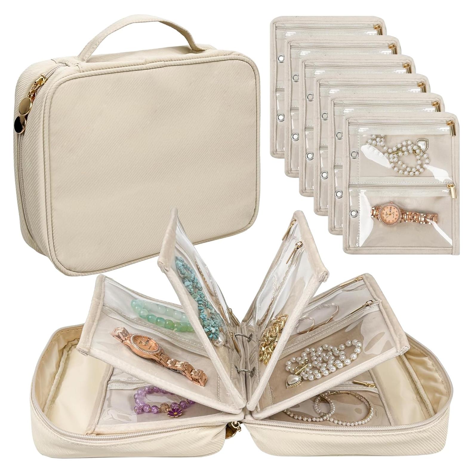 Organizador de Joyería de Viaje LingLingo Beige 24 Compartimentos