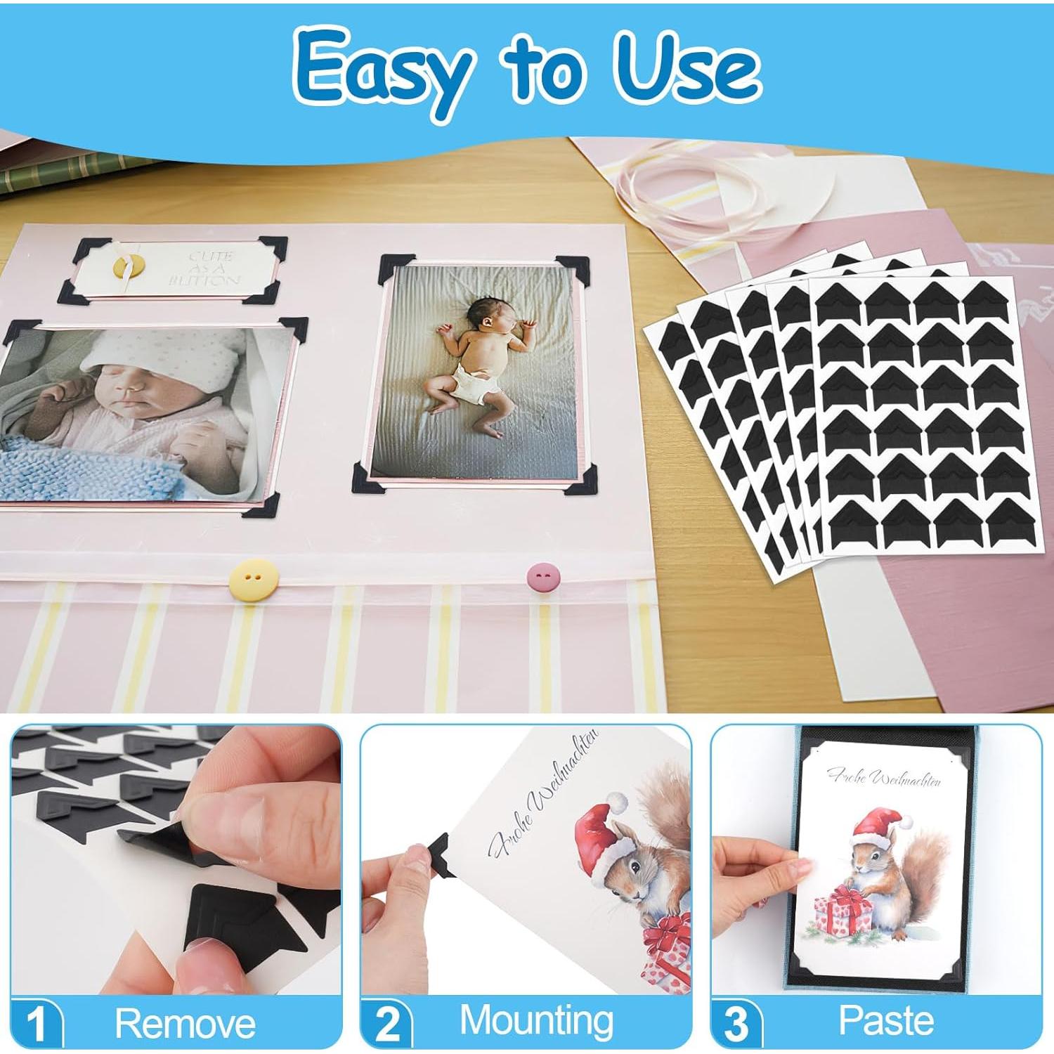 432 Esquinas de Fotos Autoadhesivas PEASUG - Negro