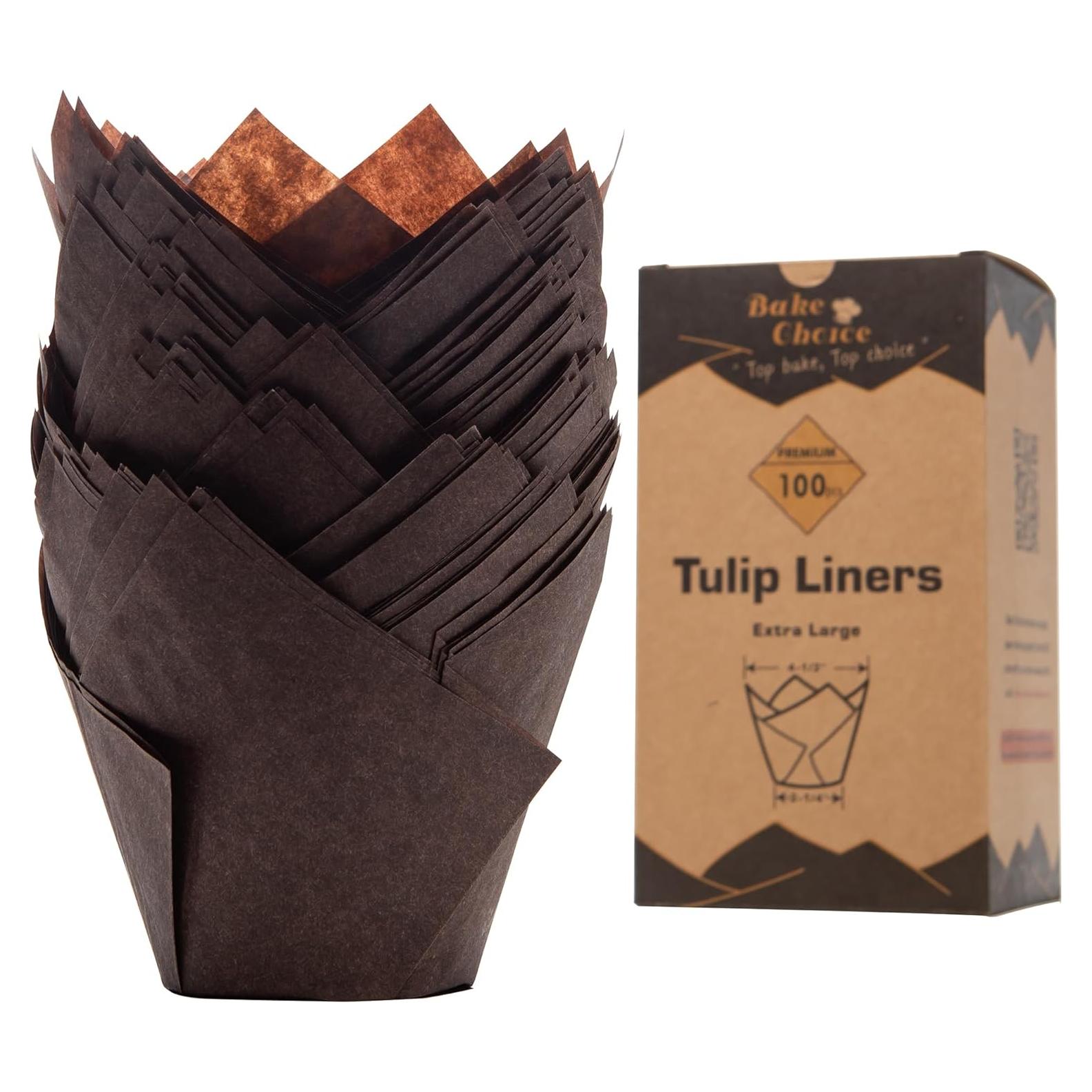 100 Fundas de Tulipán Marrón Bake Choice para Cupcakes Grandes