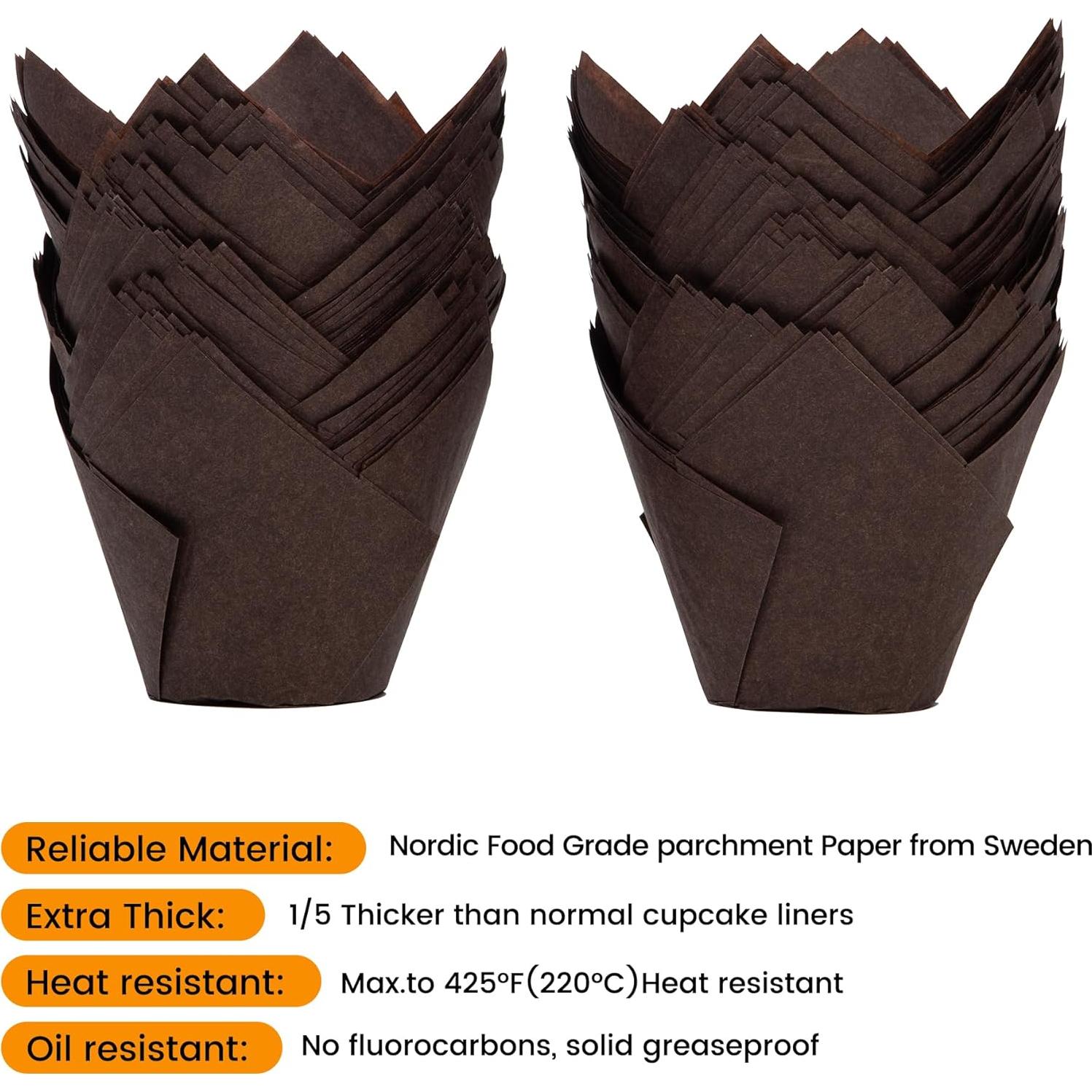 100 Fundas de Tulipán Marrón Bake Choice para Cupcakes Grandes