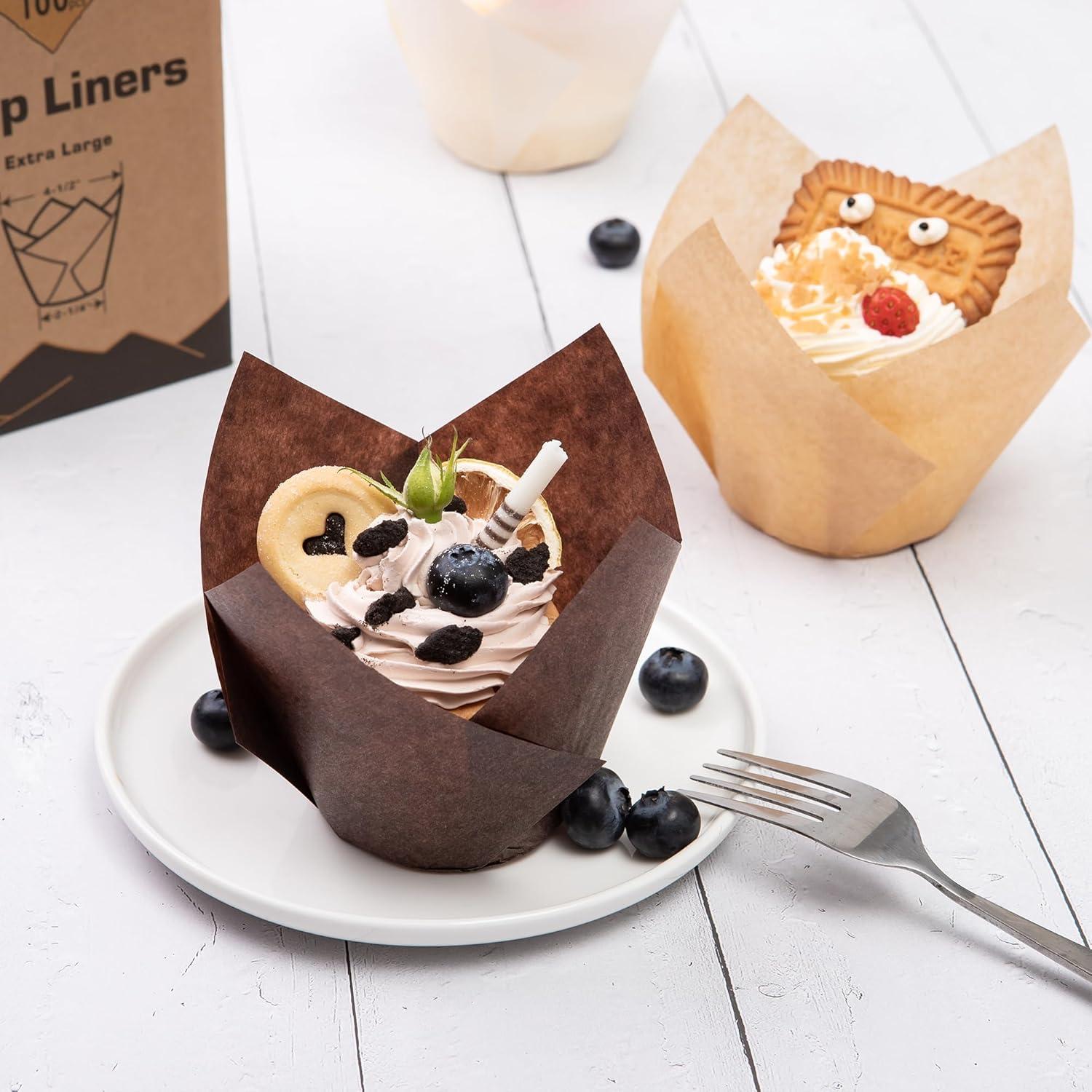100 Fundas de Tulipán Marrón Bake Choice para Cupcakes Grandes